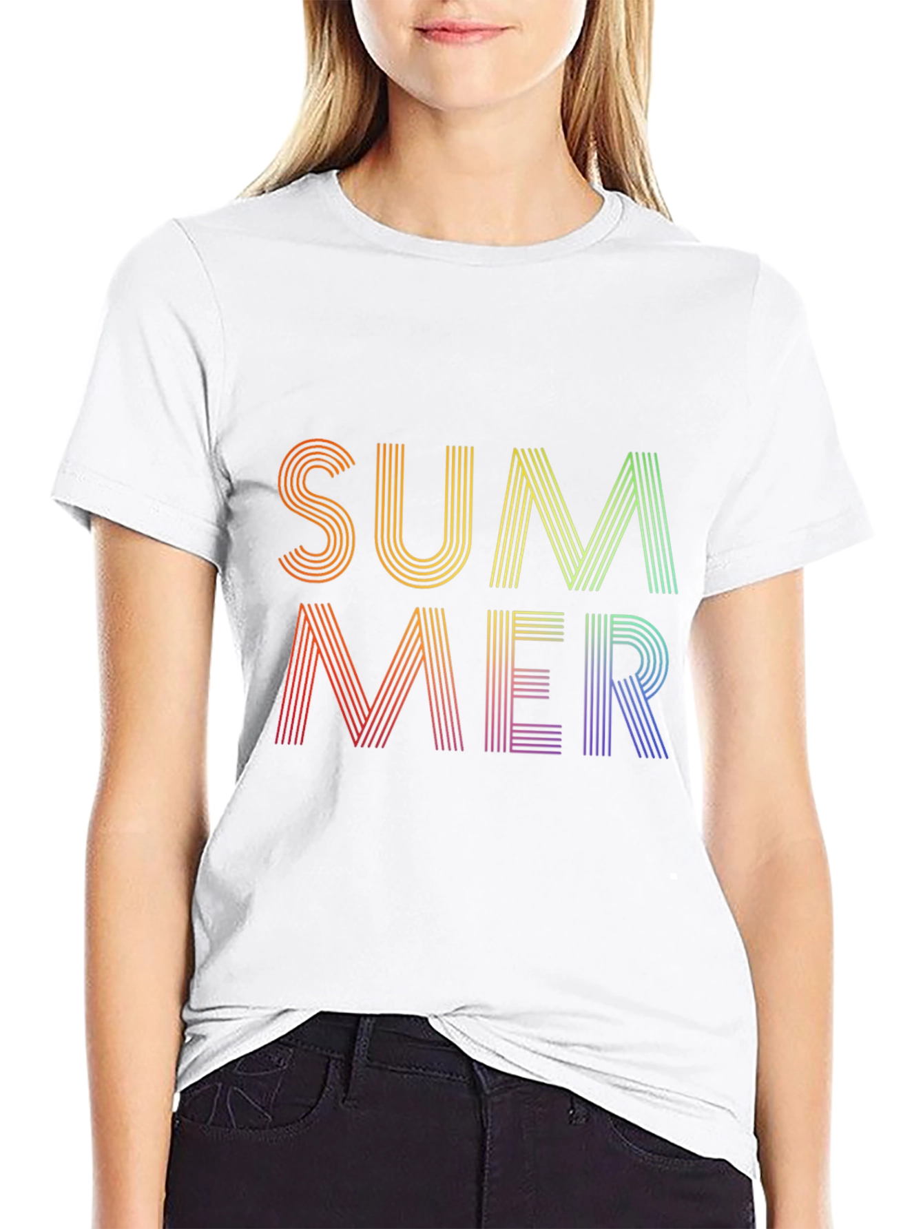 Summer Rainbow Graphic Tee - Black Cotton Blend