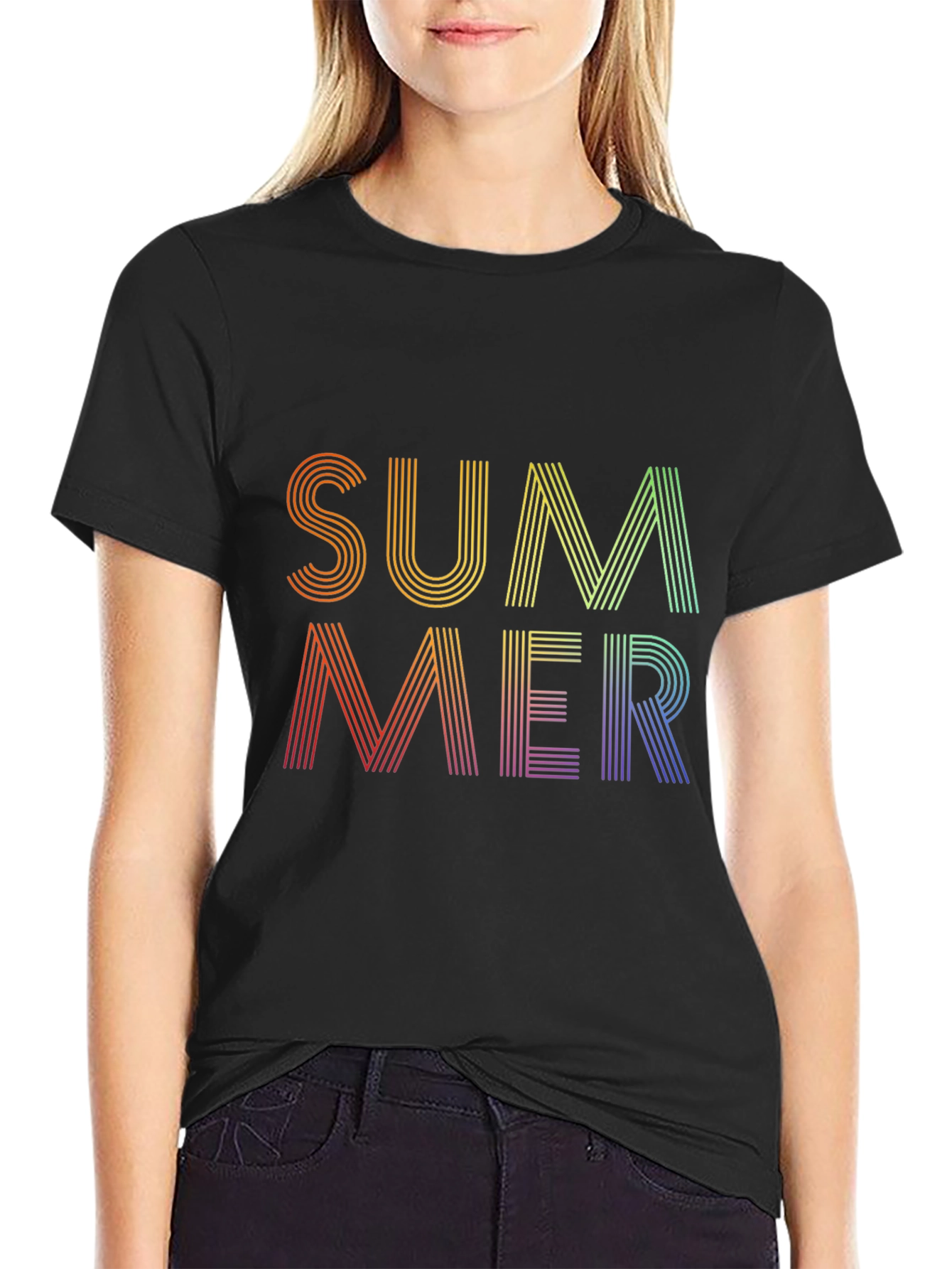 Summer Rainbow Graphic Tee - Black Cotton Blend