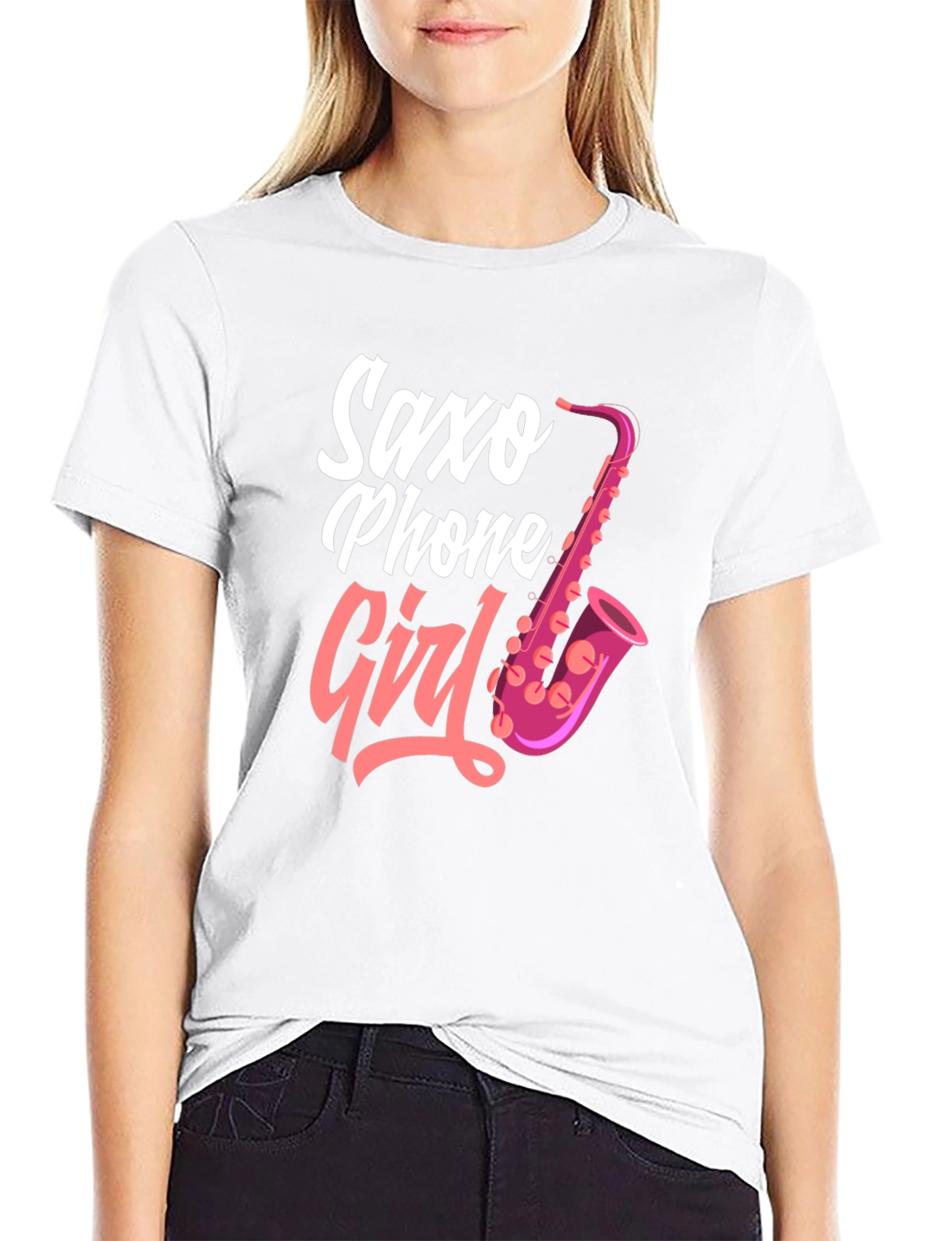 Saxo Phone Girl Black T-Shirt
