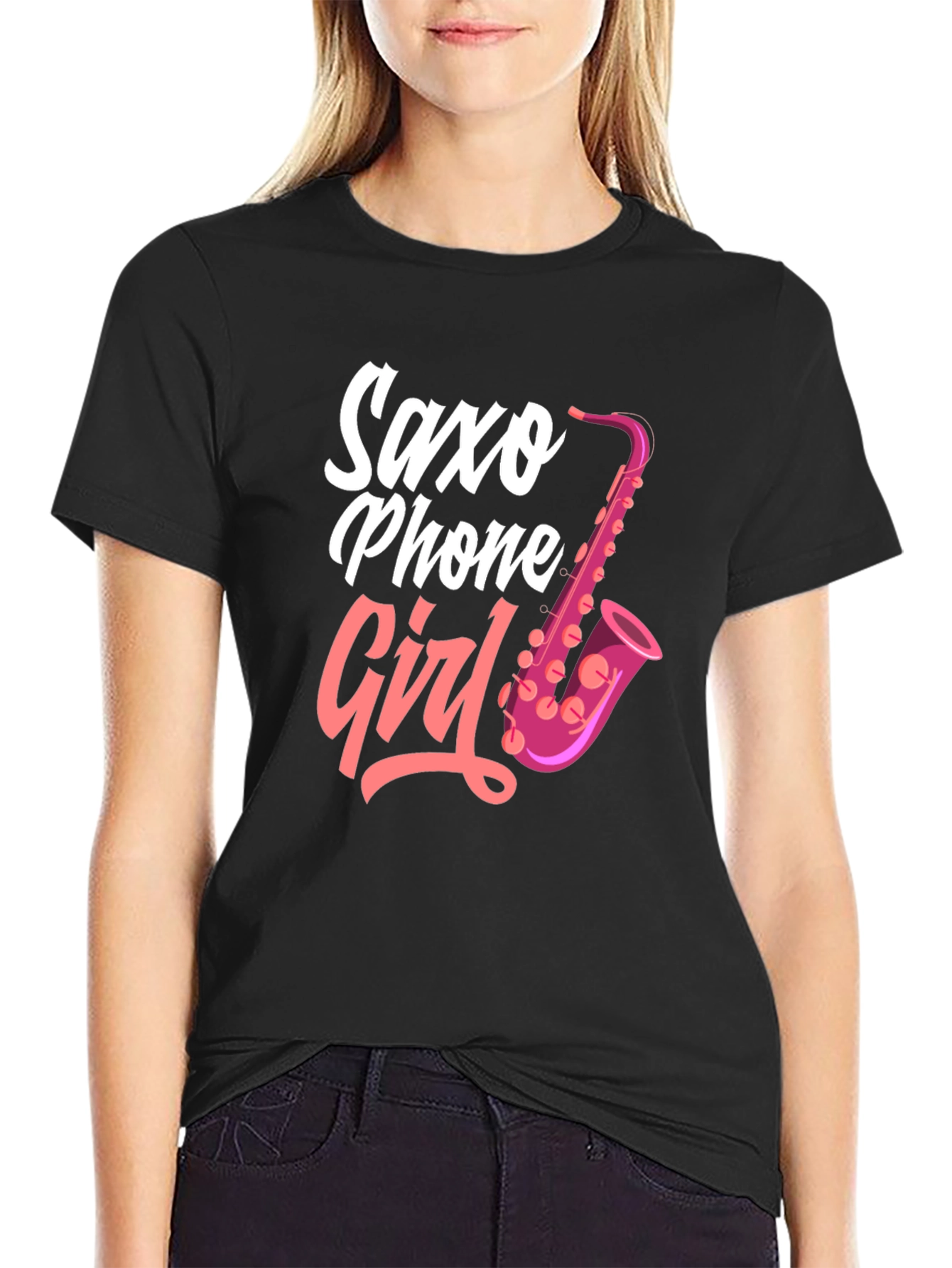 Saxo Phone Girl Black T-Shirt