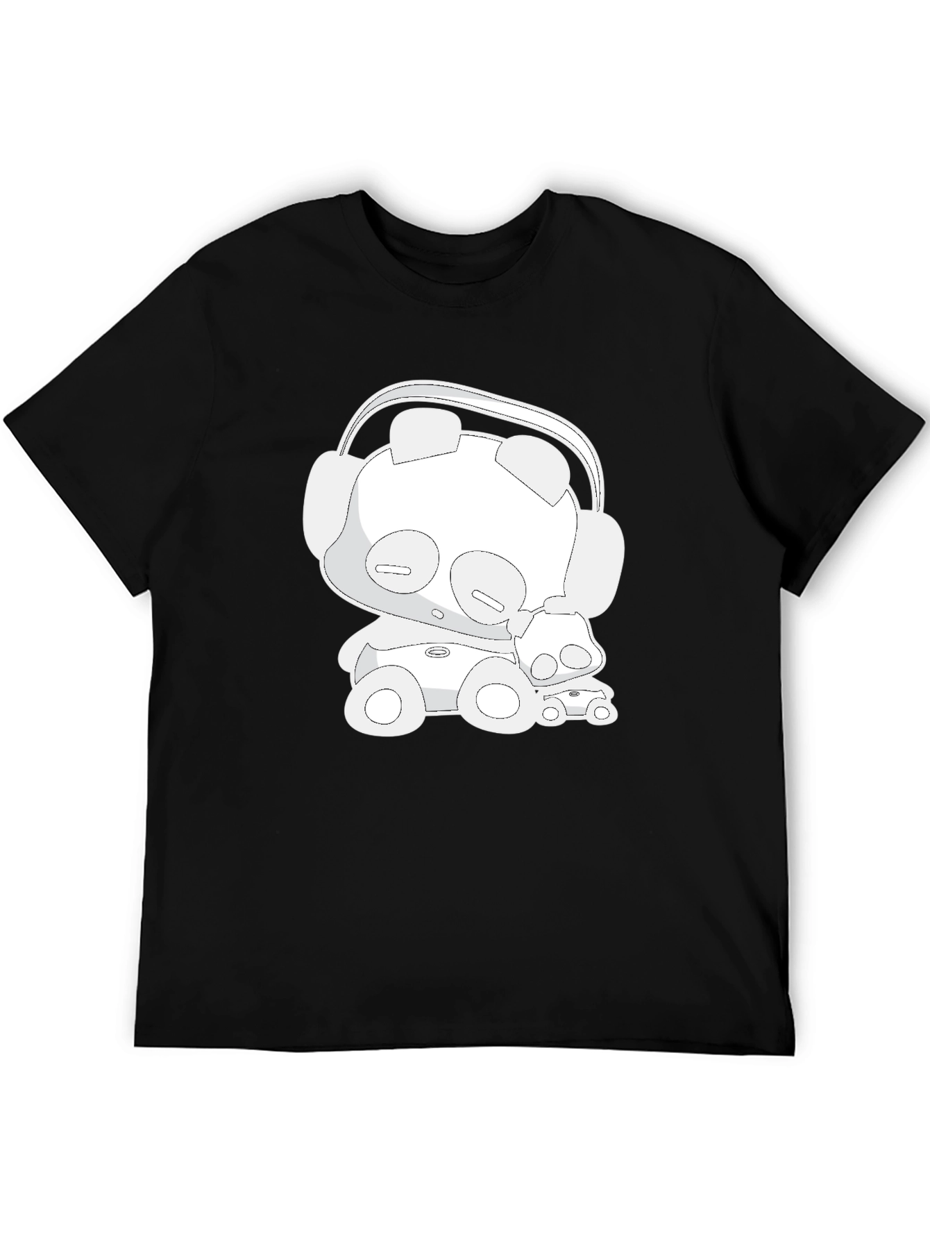 Cartoon Bear Headphones Black T-Shirt