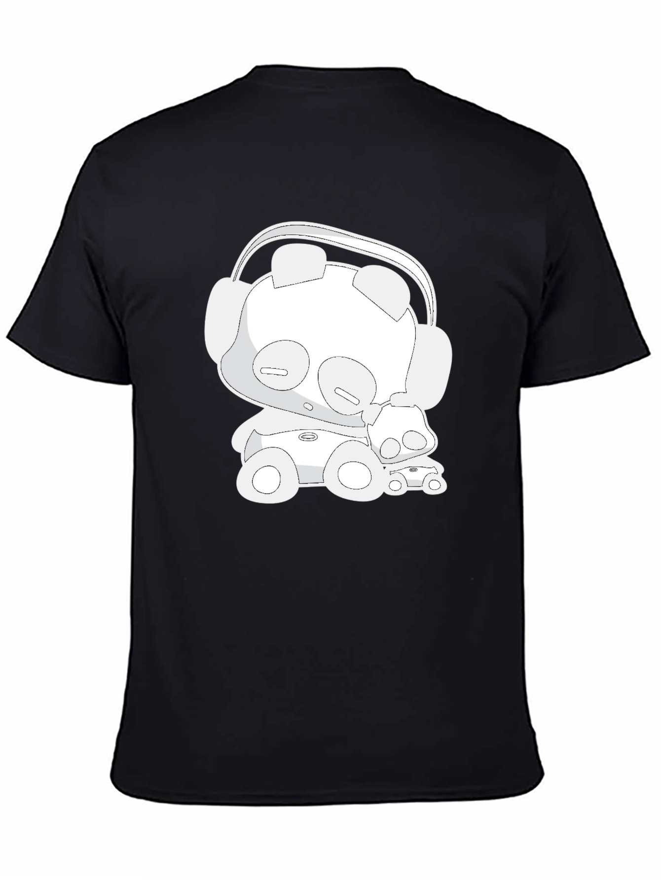 Cartoon Bear Headphones Black T-Shirt