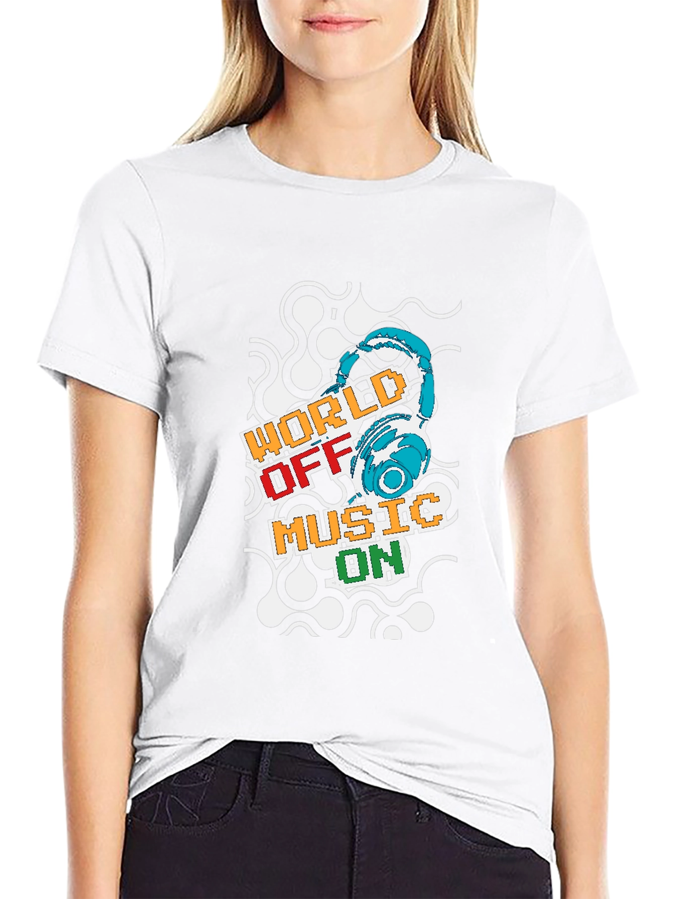 World Off Music On Black T-Shirt