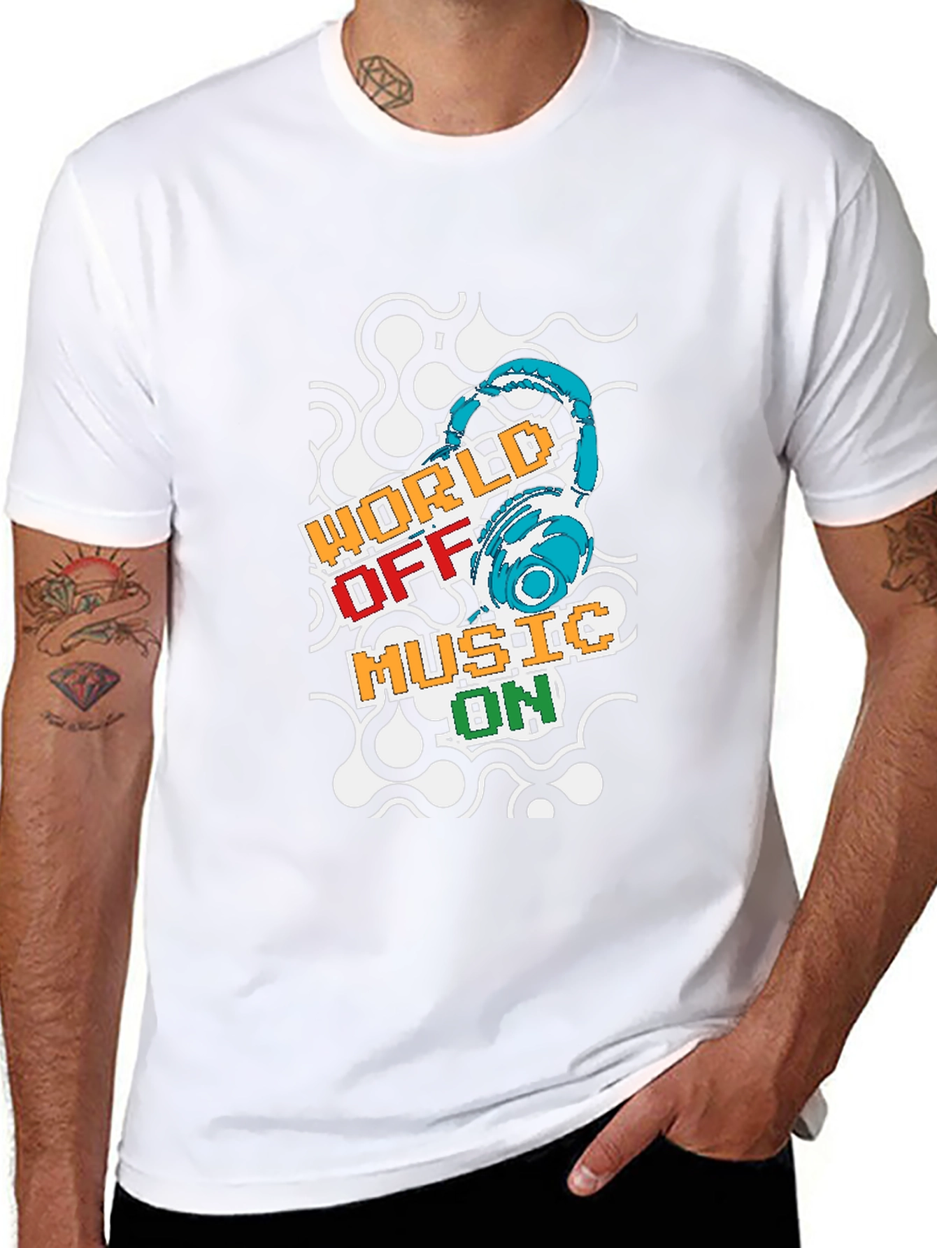 World Off Music On Black T-Shirt