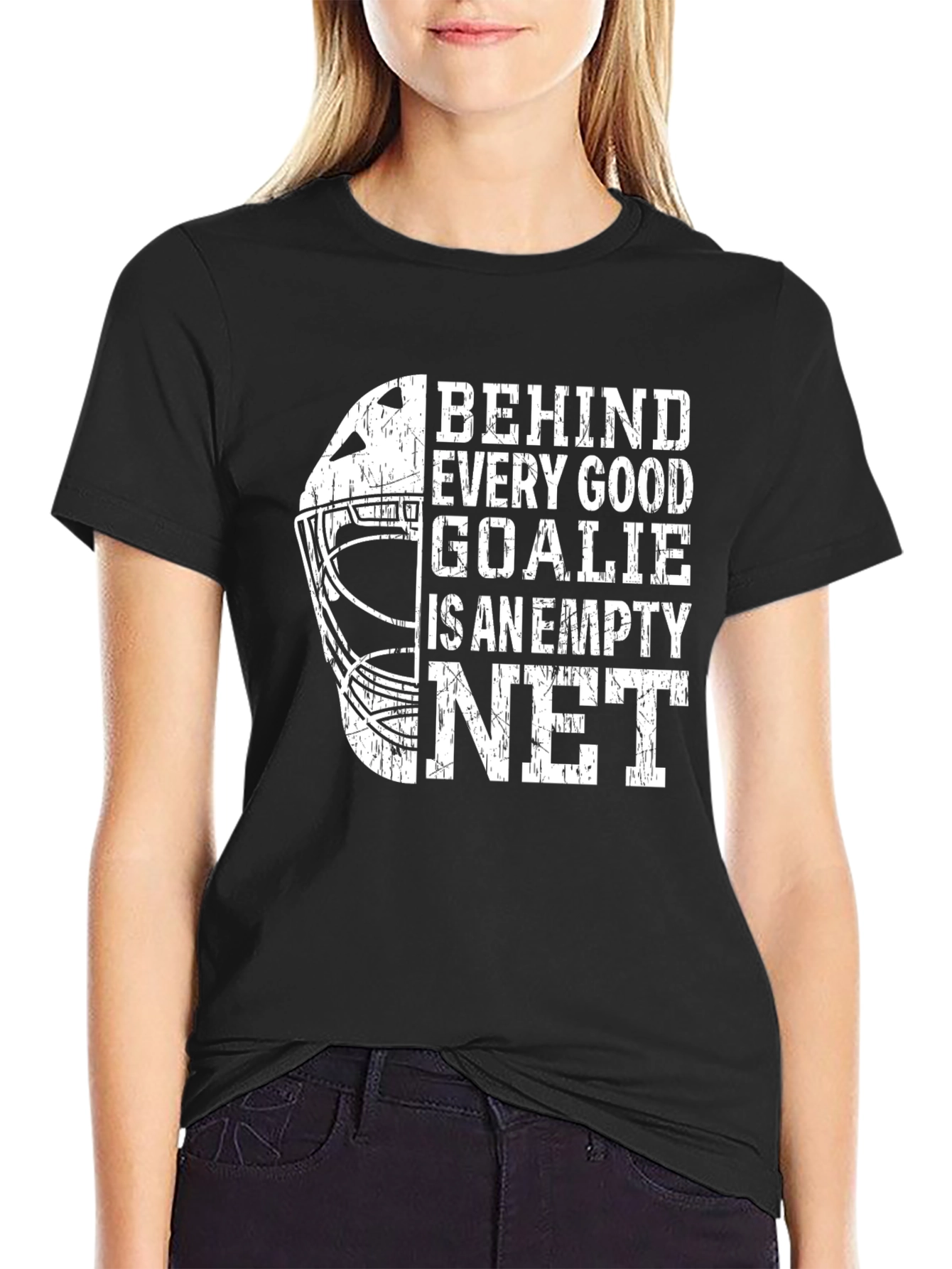 Hockey Goalie Empty Net Black Graphic Tee