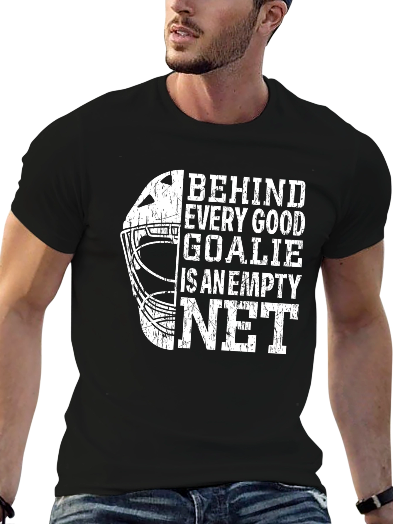 Hockey Goalie Empty Net Black Graphic Tee