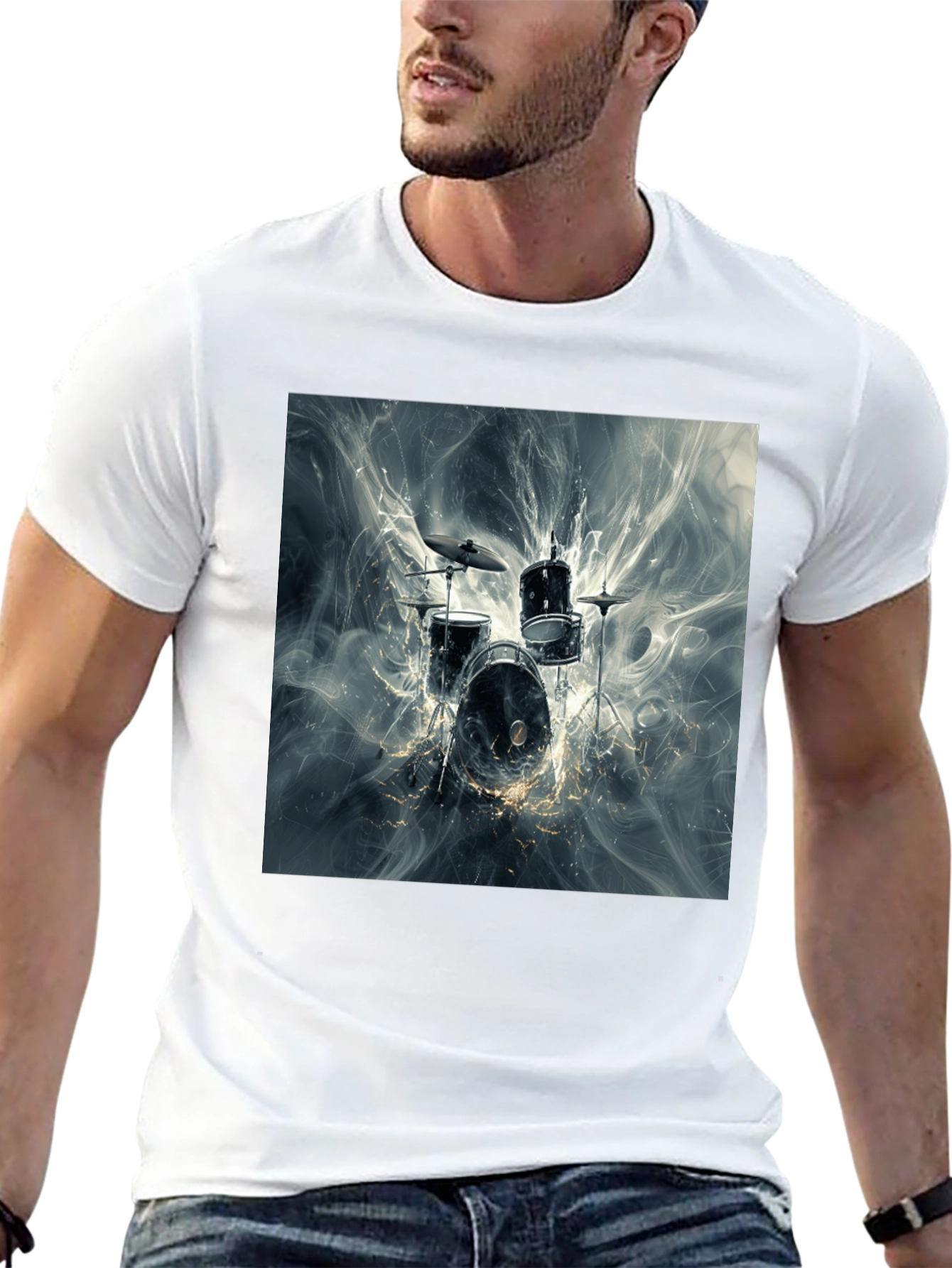 Drum Kit Graphic Print Black T-Shirt