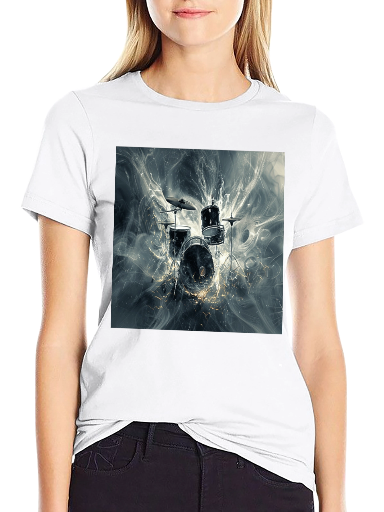 Drum Kit Graphic Print Black T-Shirt