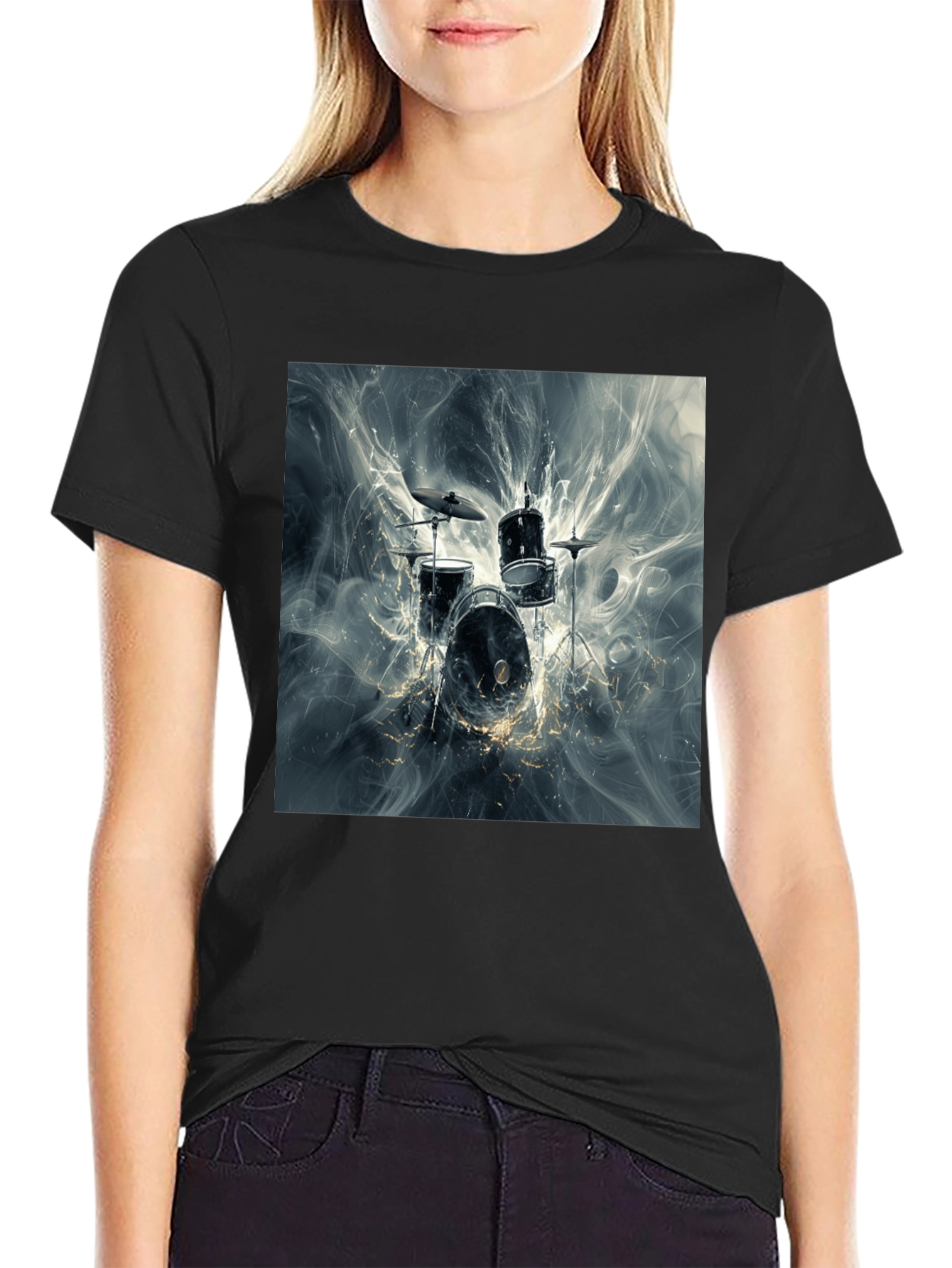 Drum Kit Graphic Print Black T-Shirt