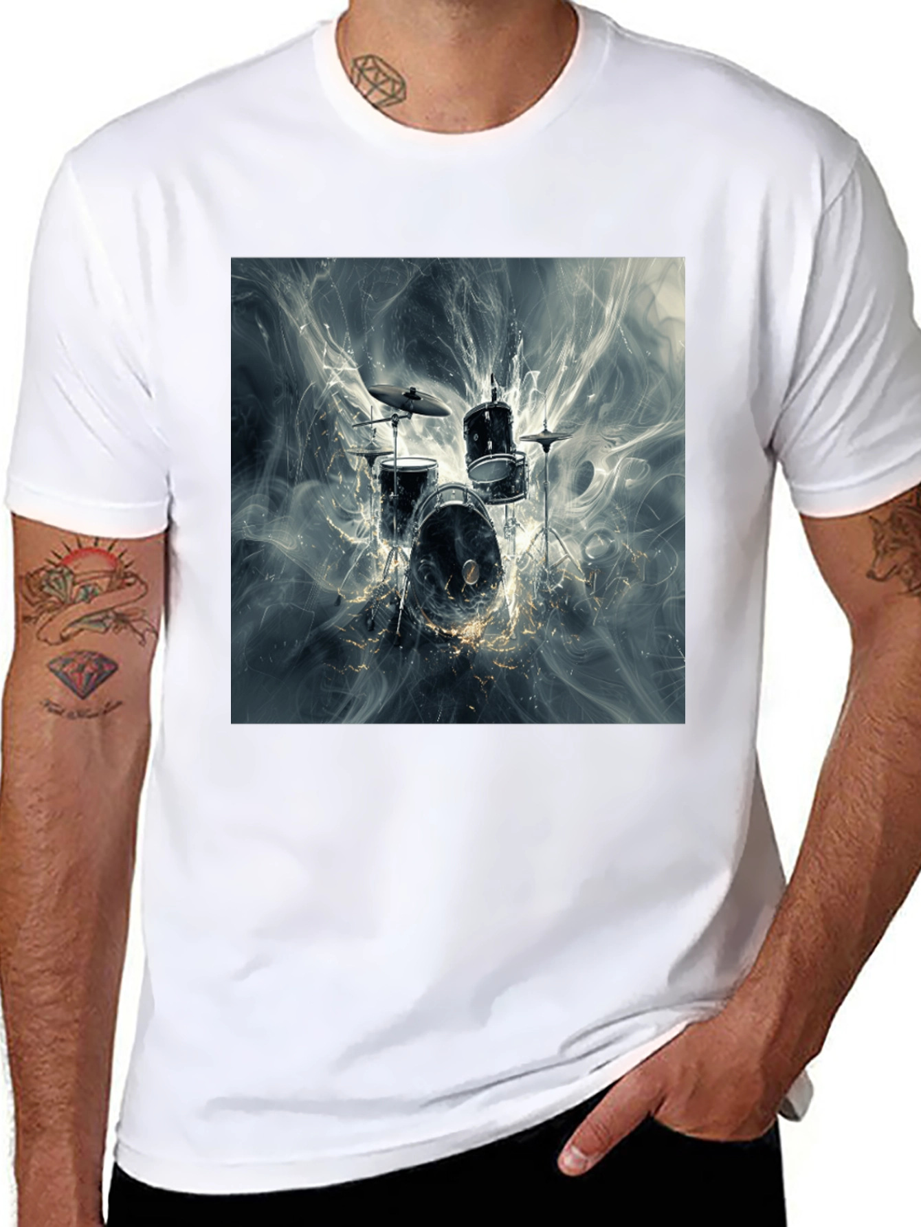 Drum Kit Graphic Print Black T-Shirt