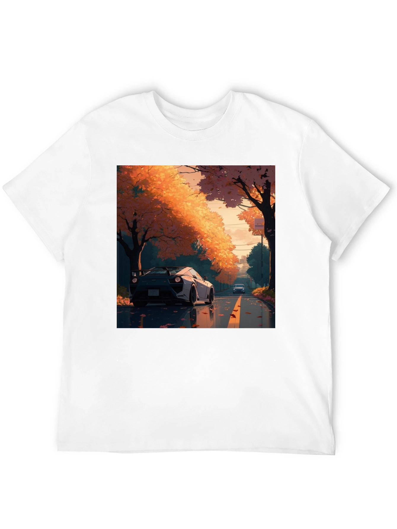 Autumn Road Car Graphic Tee - Stylish Black T-Shirt
