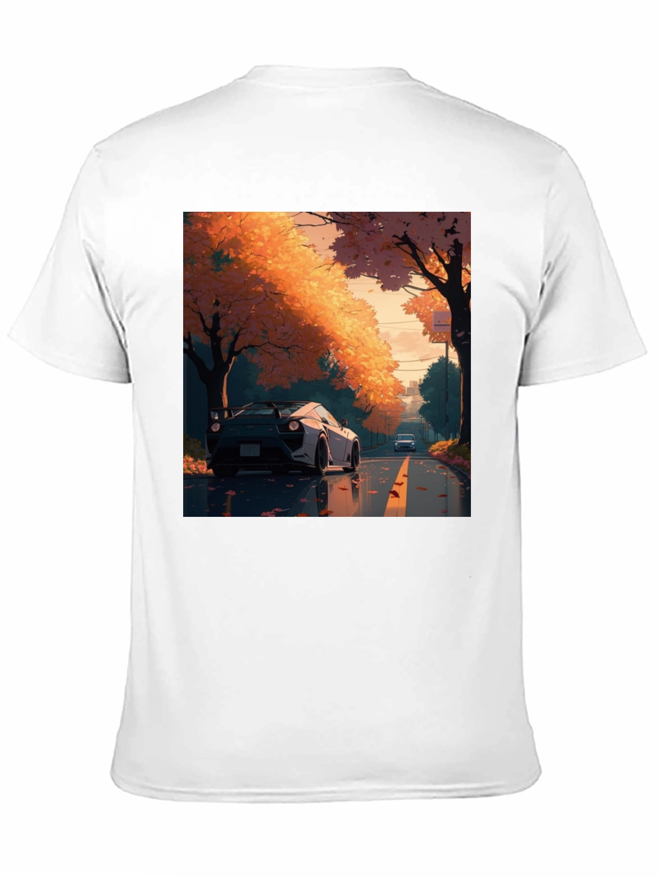 Autumn Road Car Graphic Tee - Stylish Black T-Shirt