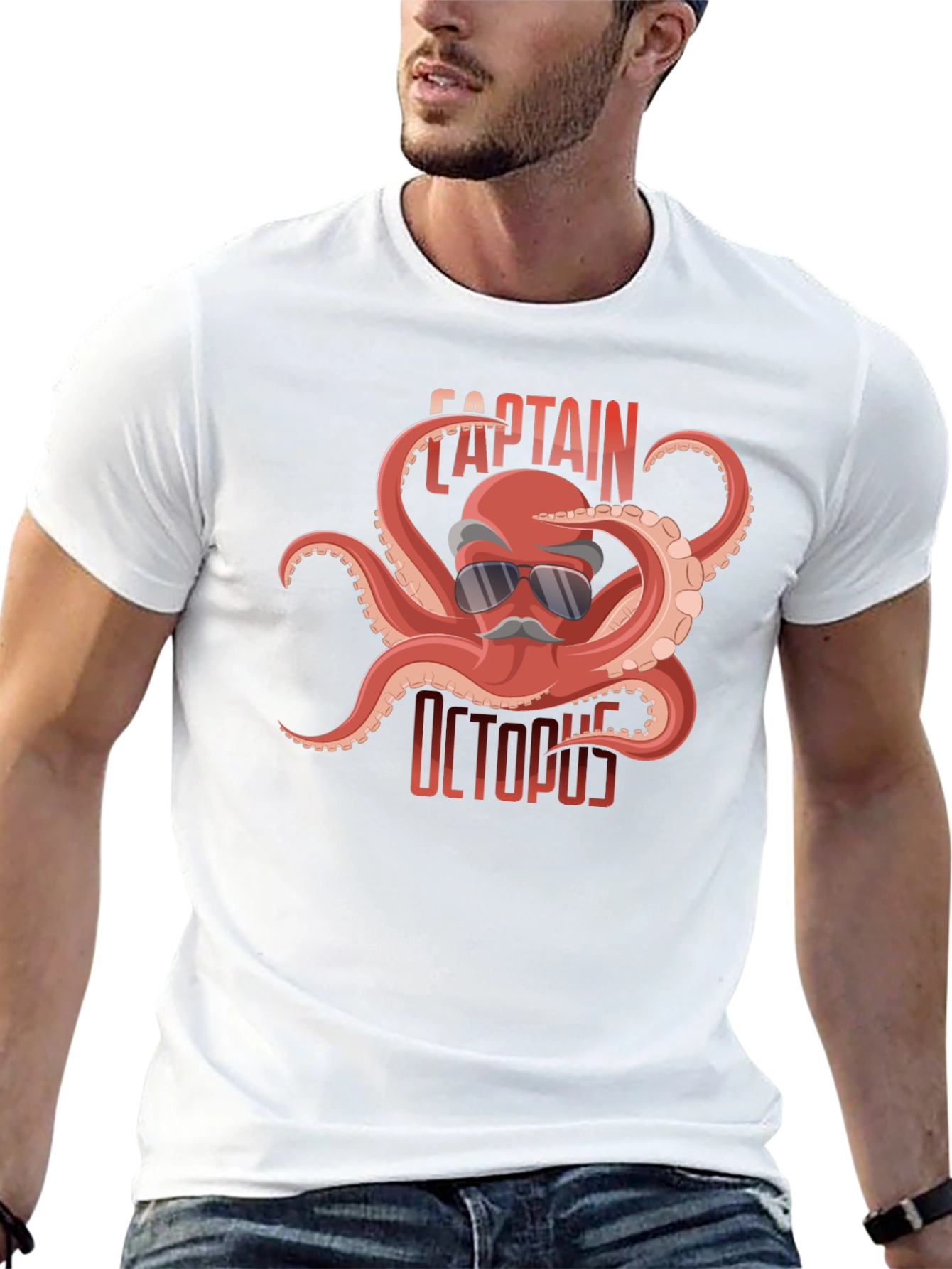 Captain Octopus Graphic Tee - Black Cotton Shirt
