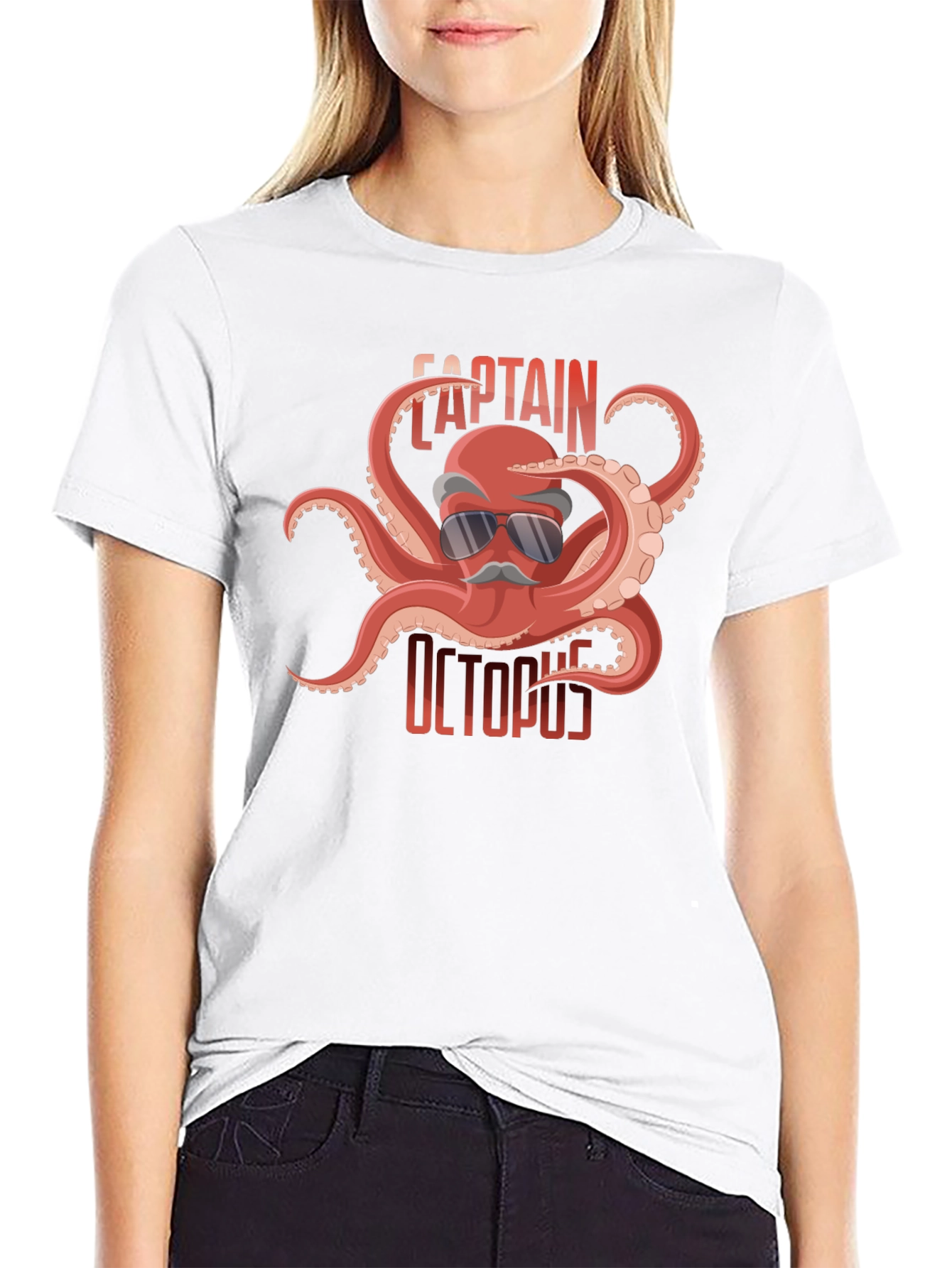 Captain Octopus Graphic Tee - Black Cotton Shirt