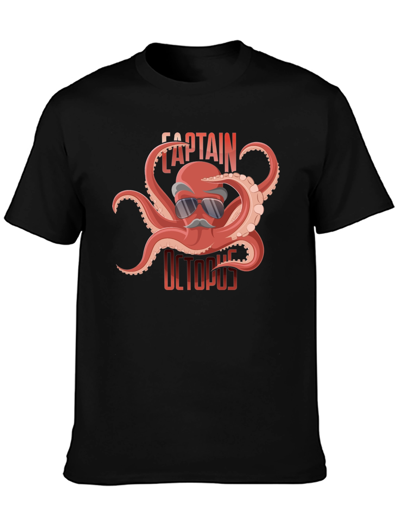 Captain Octopus Graphic Tee - Black Cotton Shirt