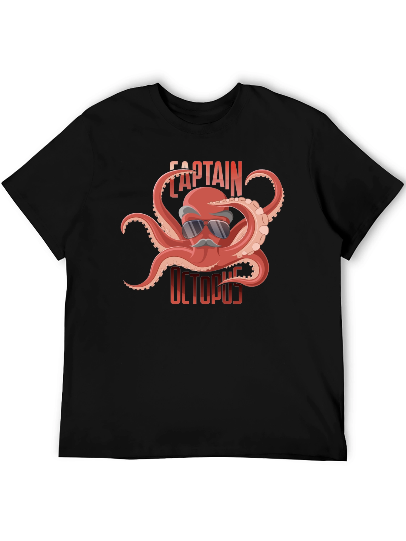 Captain Octopus Graphic Tee - Black Cotton Shirt