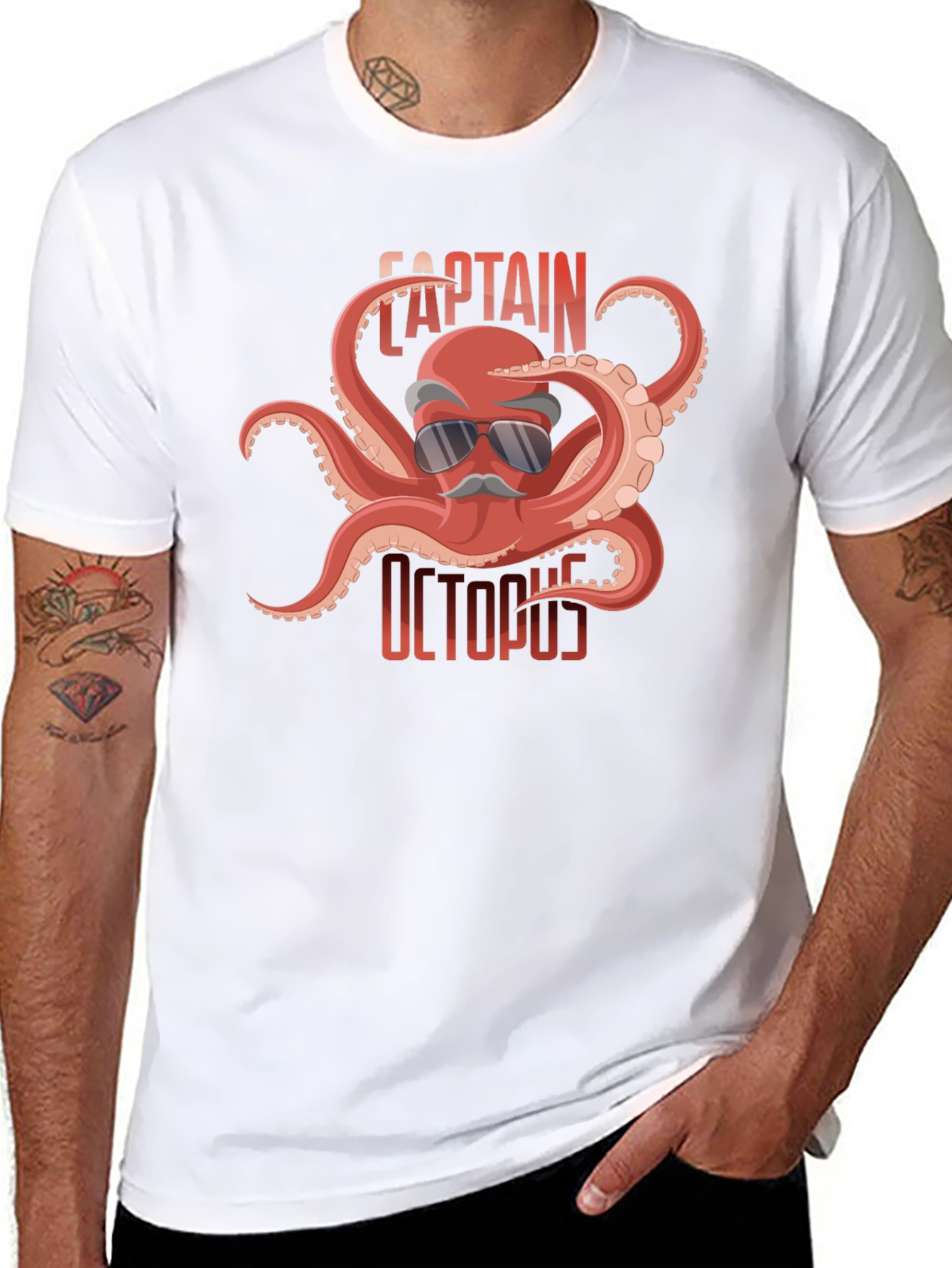 Captain Octopus Graphic Tee - Black Cotton Shirt