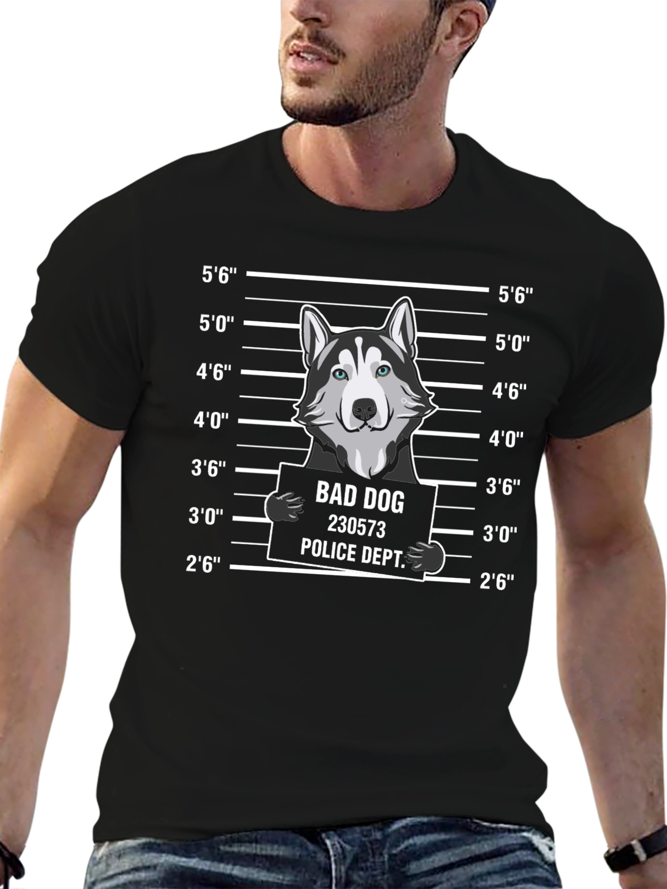 Funny Bad Dog Mugshot Graphic T-Shirt