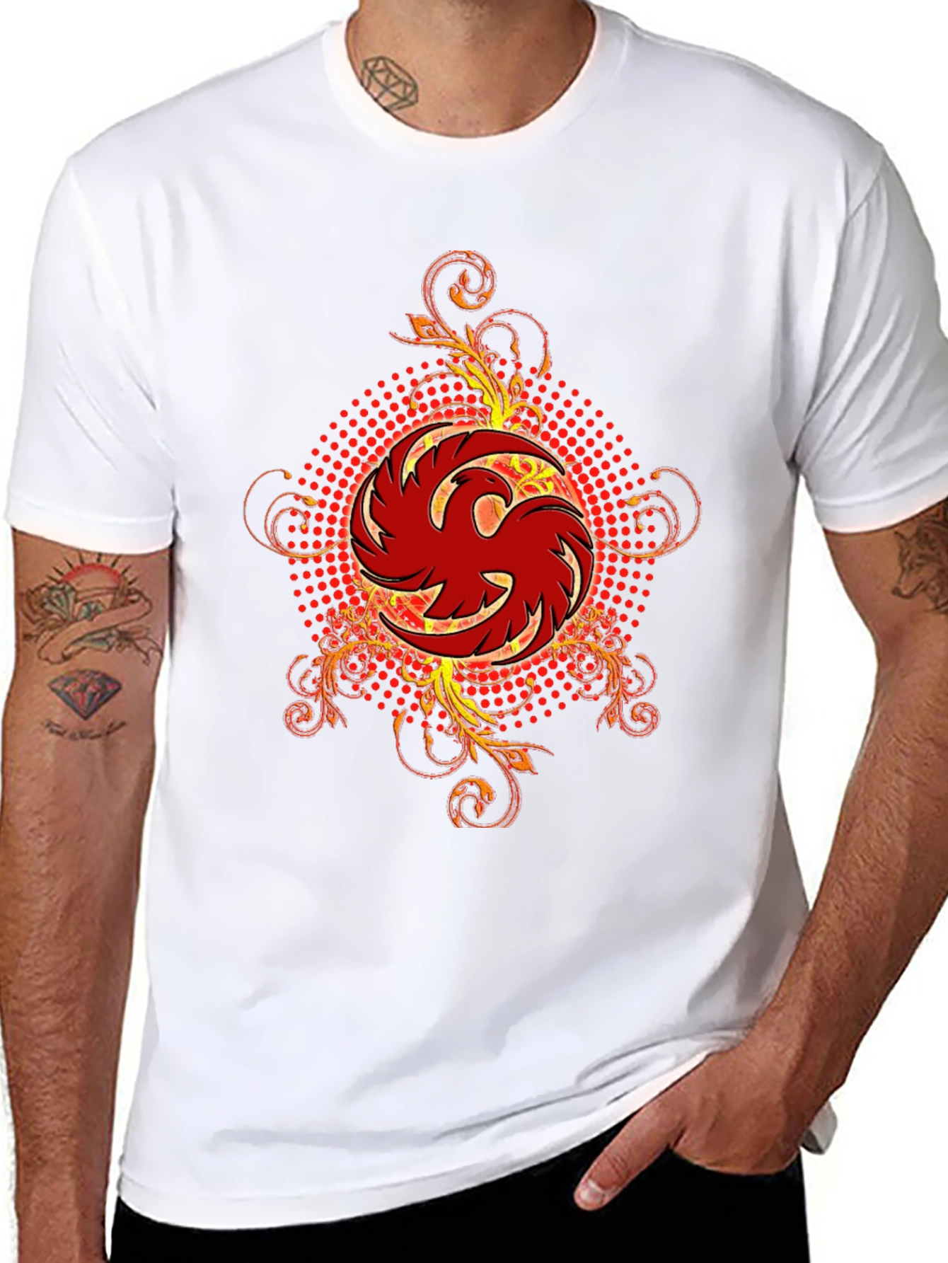 Mens Black T-Shirt with Red Phoenix Graphic