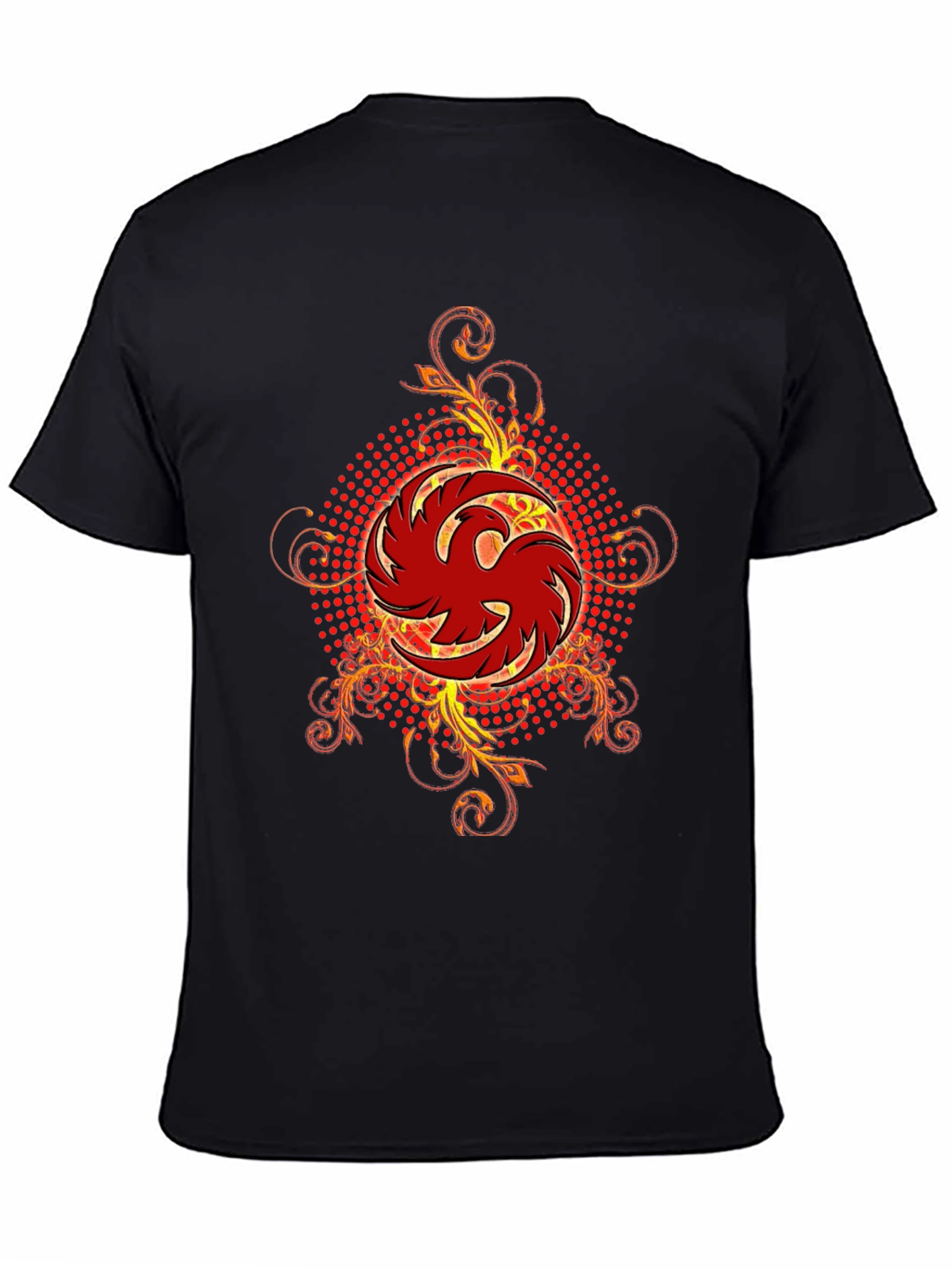 Mens Black T-Shirt with Red Phoenix Graphic