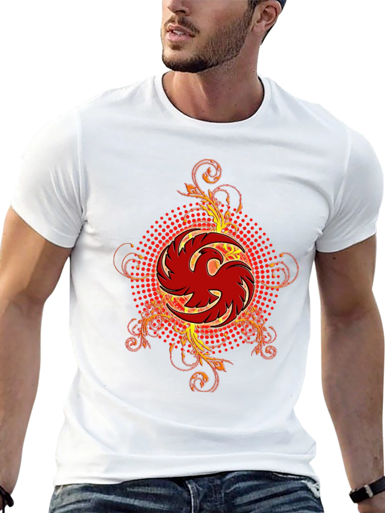 Mens Black T-Shirt with Red Phoenix Graphic