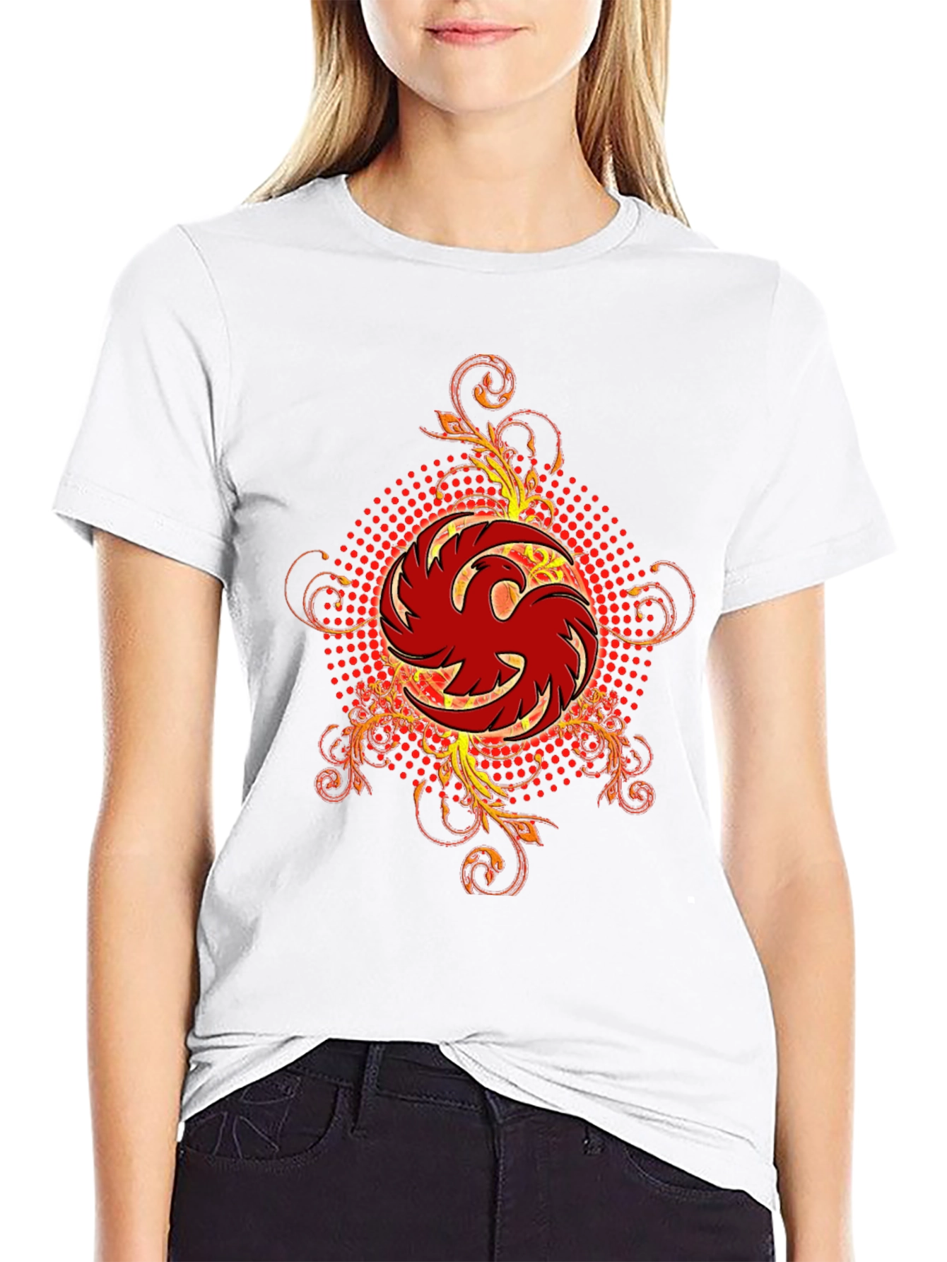 Mens Black T-Shirt with Red Phoenix Graphic
