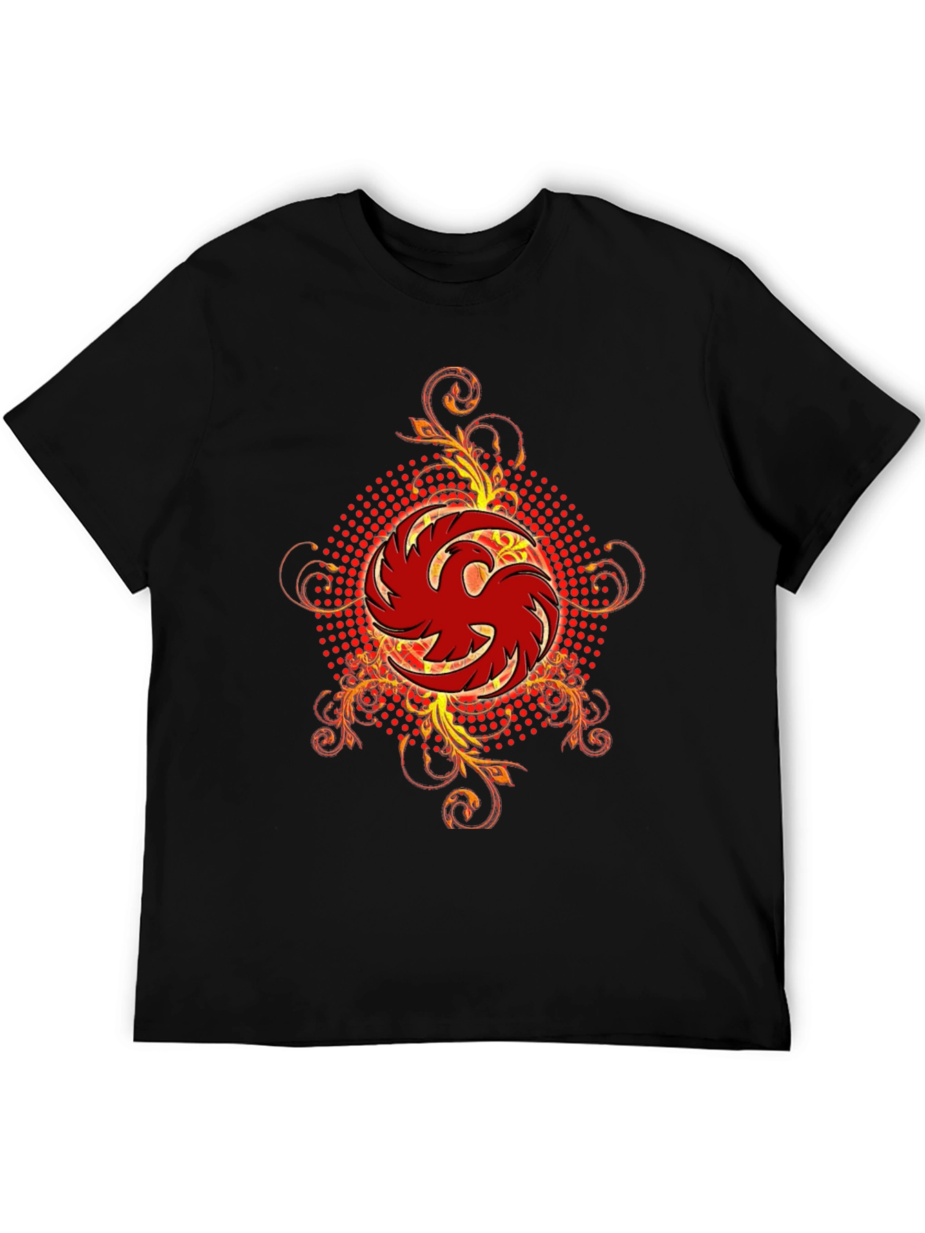 Mens Black T-Shirt with Red Phoenix Graphic