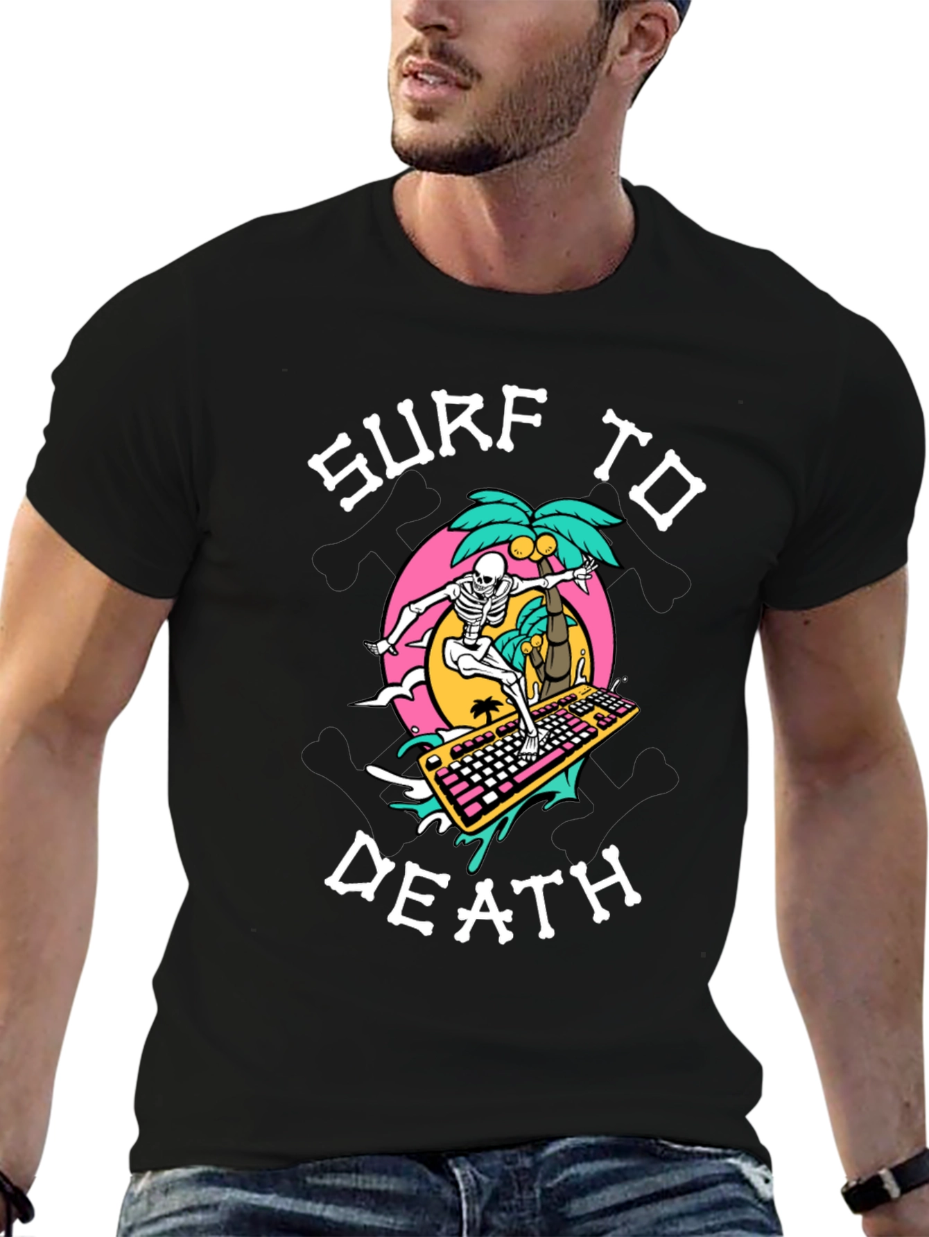 Surf to Death Graphic T-Shirt - Black
