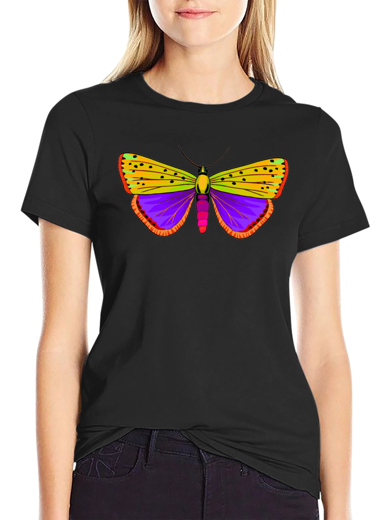 Butterfly Graphic Tee - Black Cotton T-Shirt
