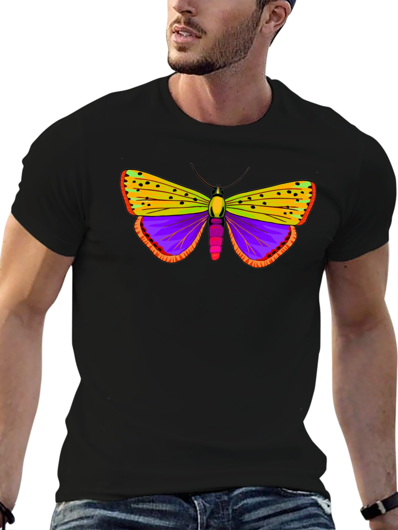 Butterfly Graphic Tee - Black Cotton T-Shirt