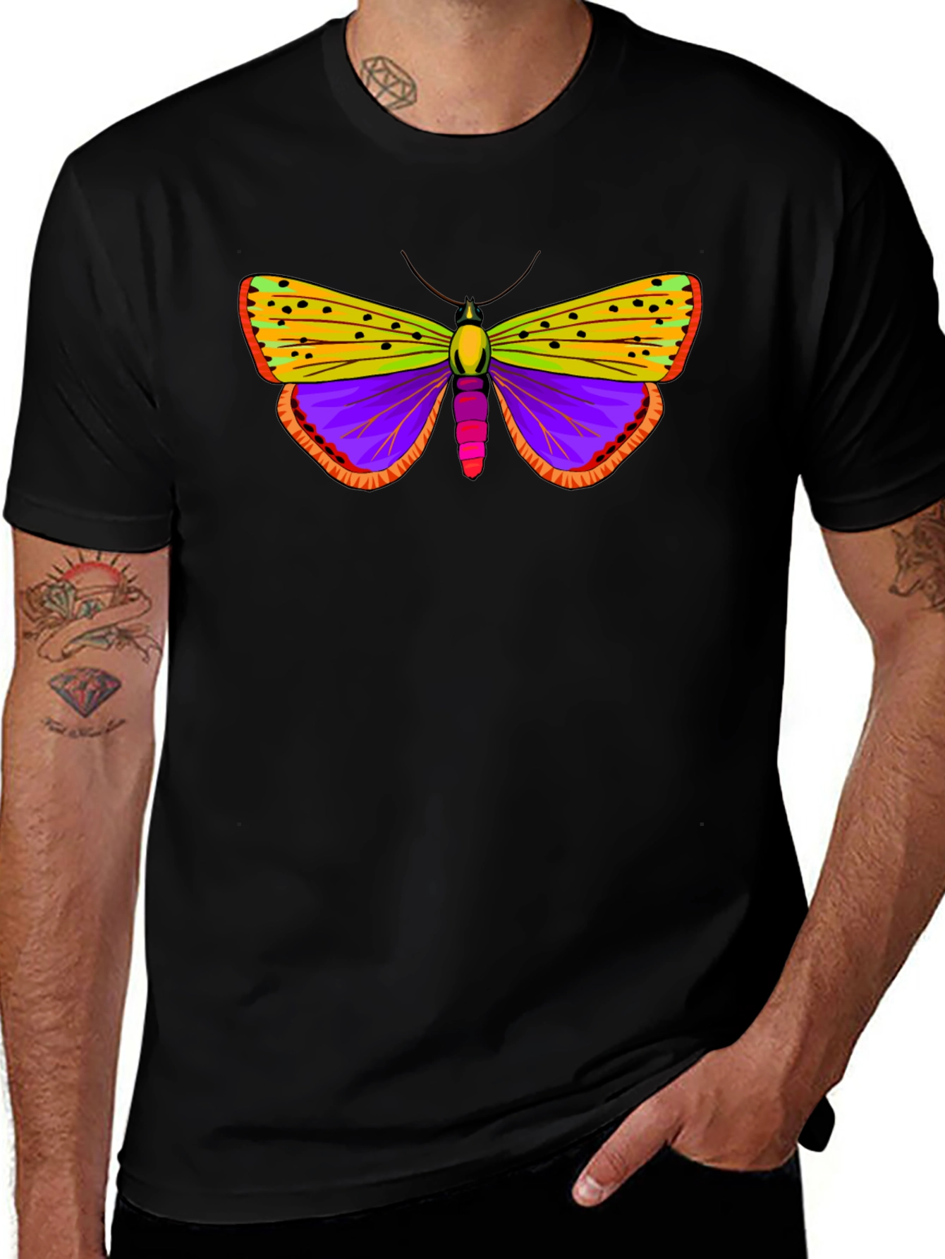Butterfly Graphic Tee - Black Cotton T-Shirt