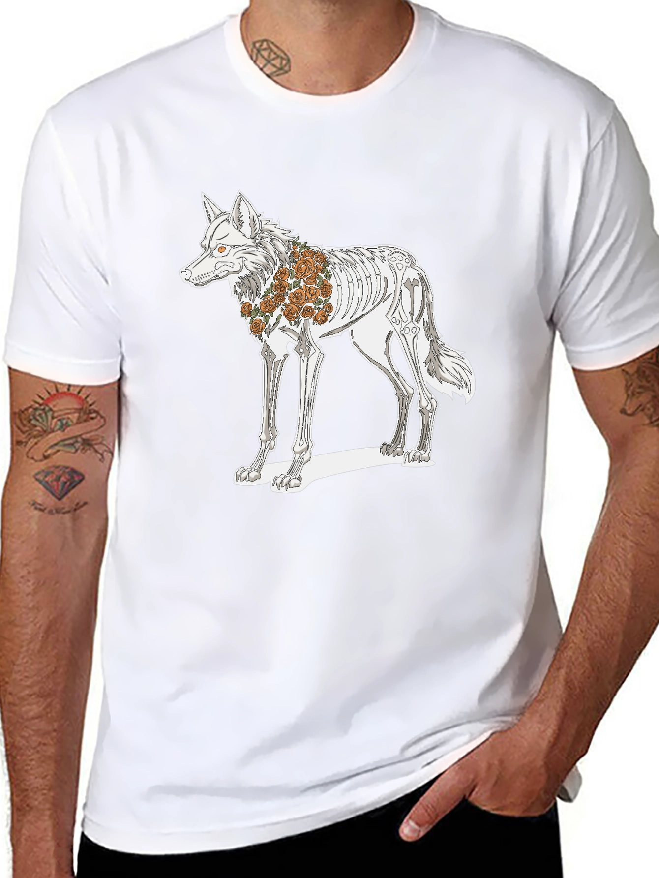 Day of the Dead Wolf Skeleton Graphic Tee