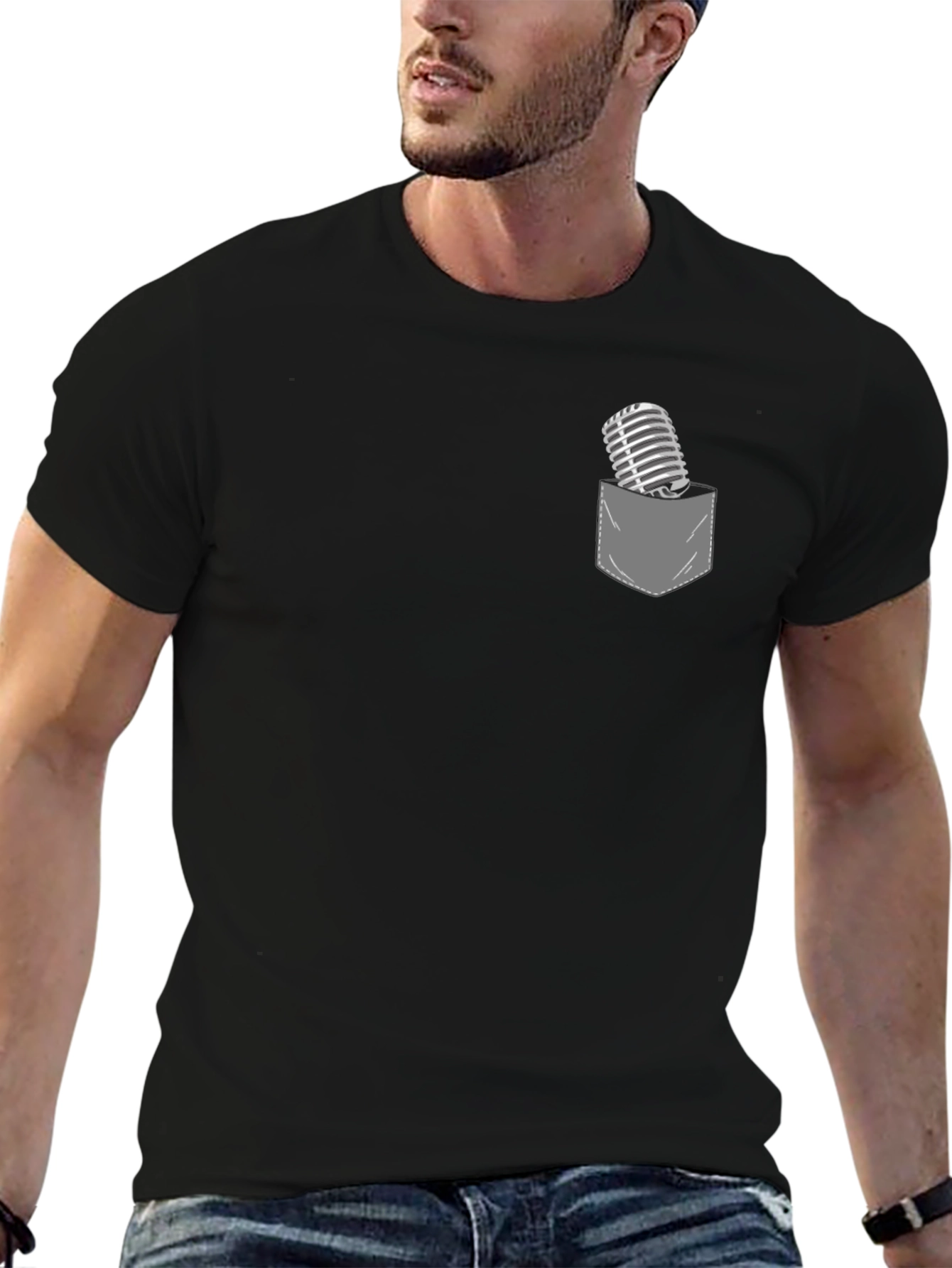 Retro Mic Pocket Tee - Stylish Graphic T-Shirt