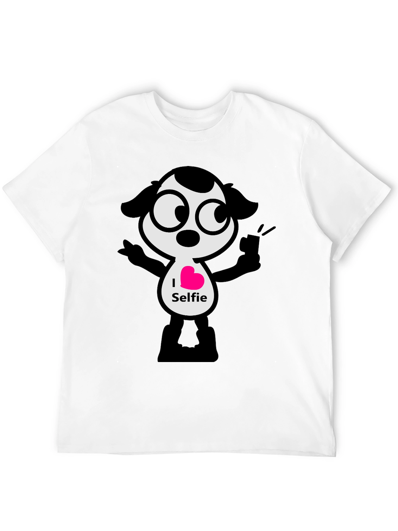 I Heart Selfie Black T-Shirt - Cartoon Design
