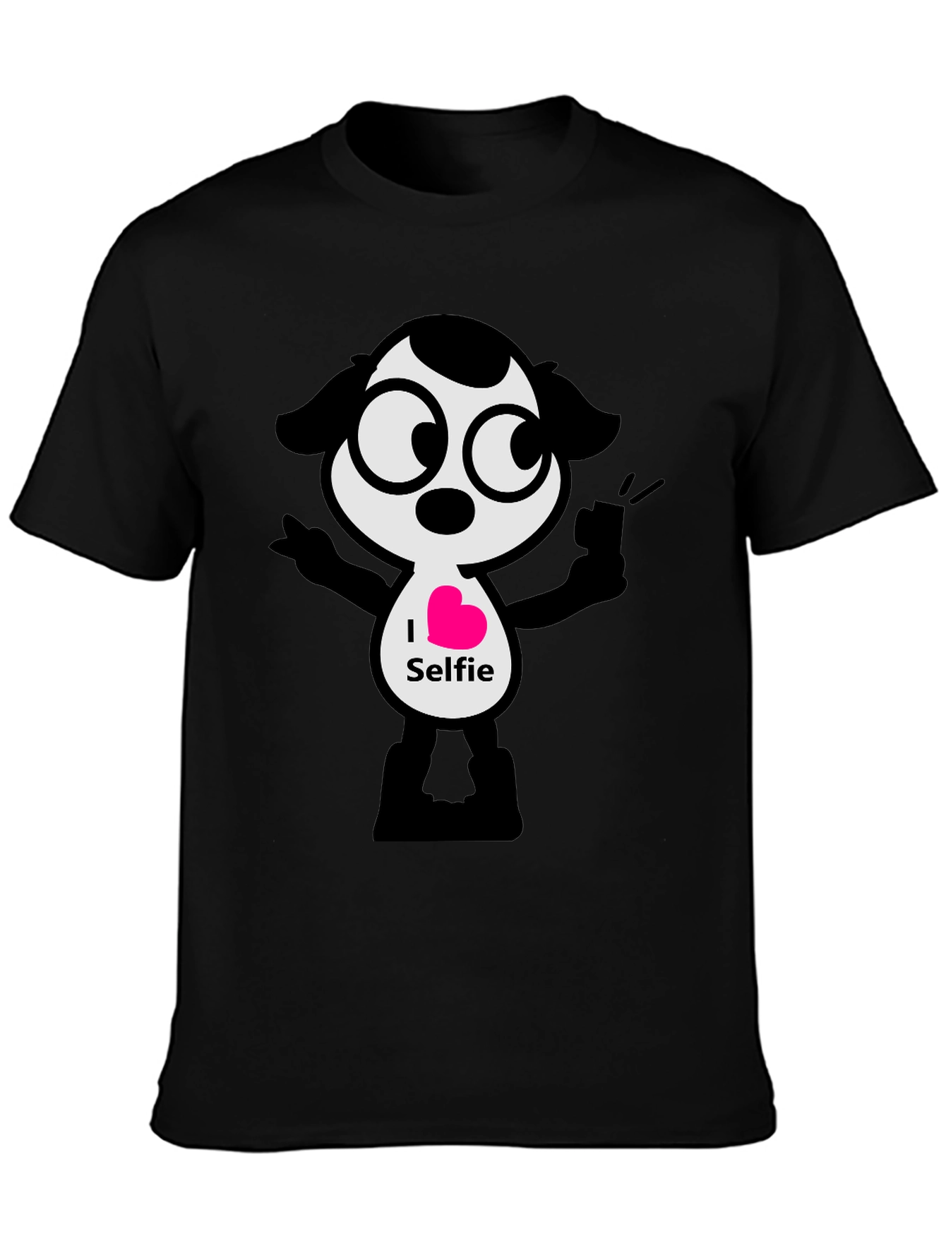 I Heart Selfie Black T-Shirt - Cartoon Design