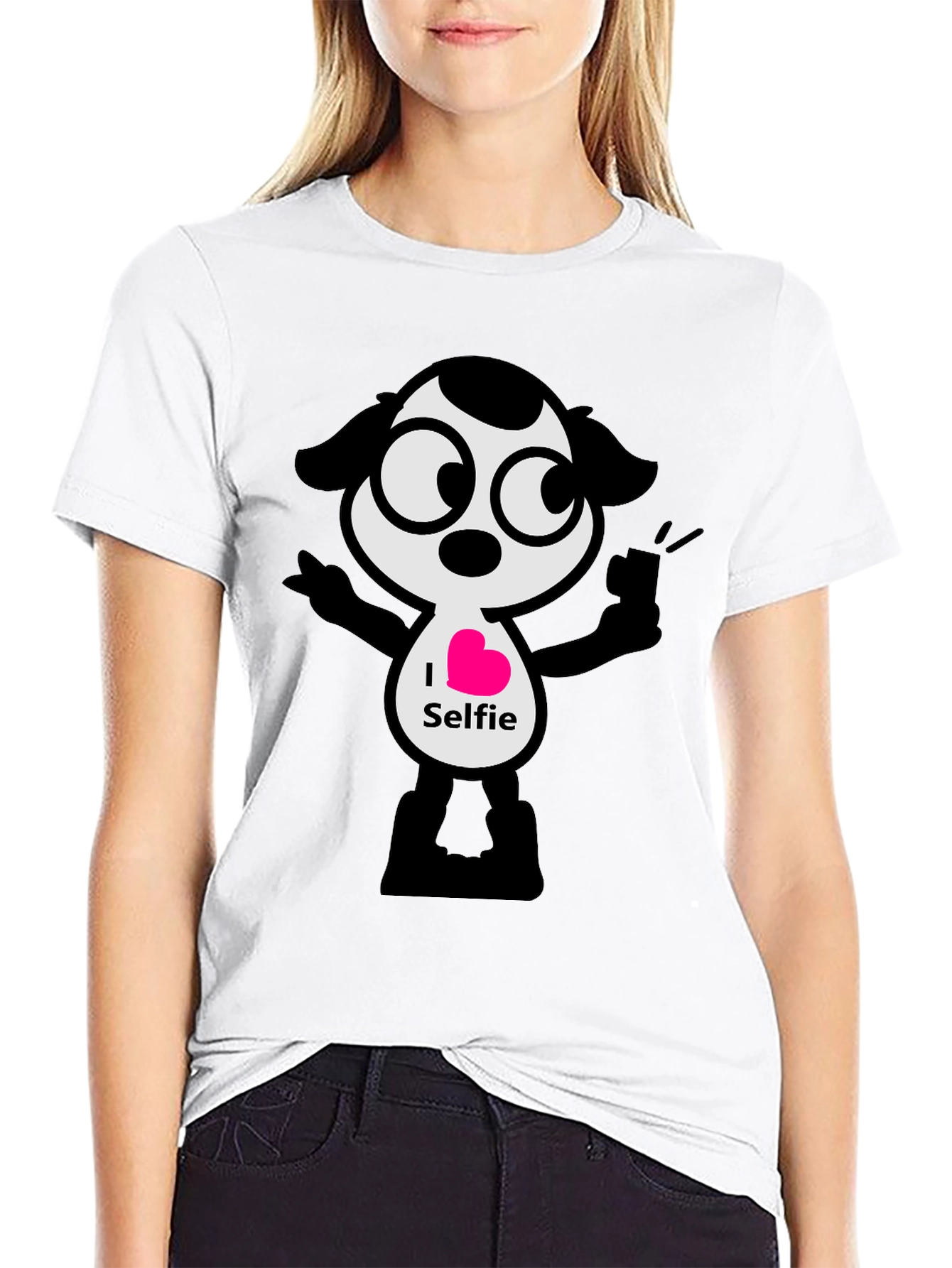 I Heart Selfie Black T-Shirt - Cartoon Design