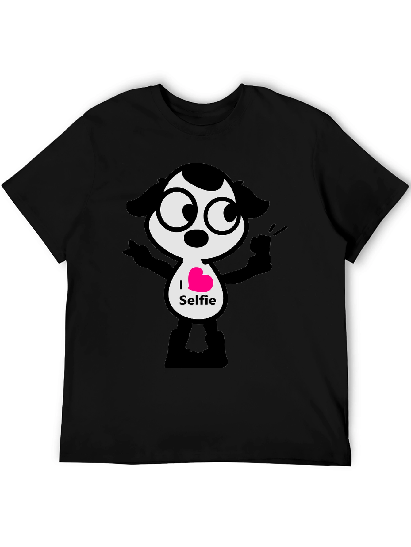 I Heart Selfie Black T-Shirt - Cartoon Design
