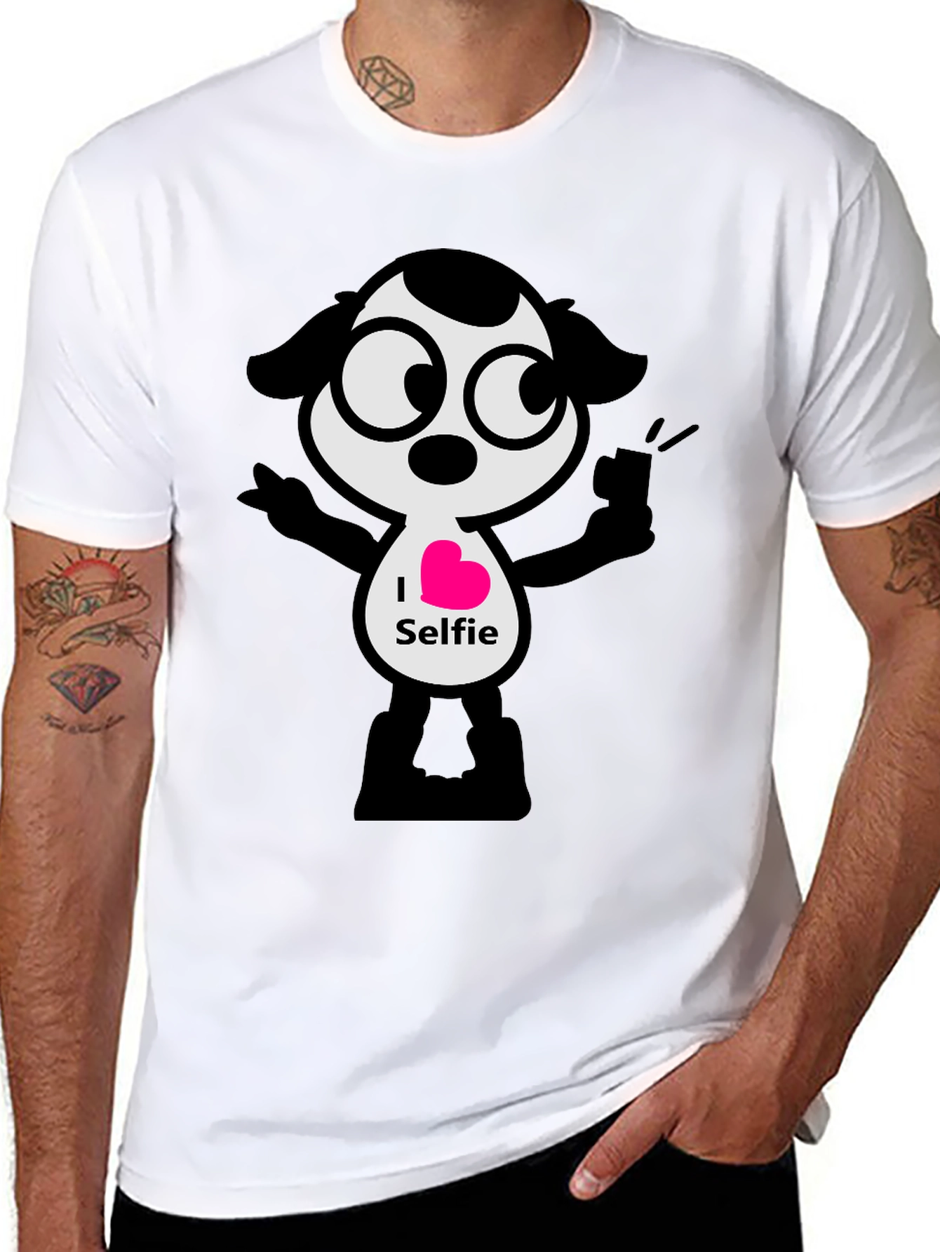 I Heart Selfie Black T-Shirt - Cartoon Design