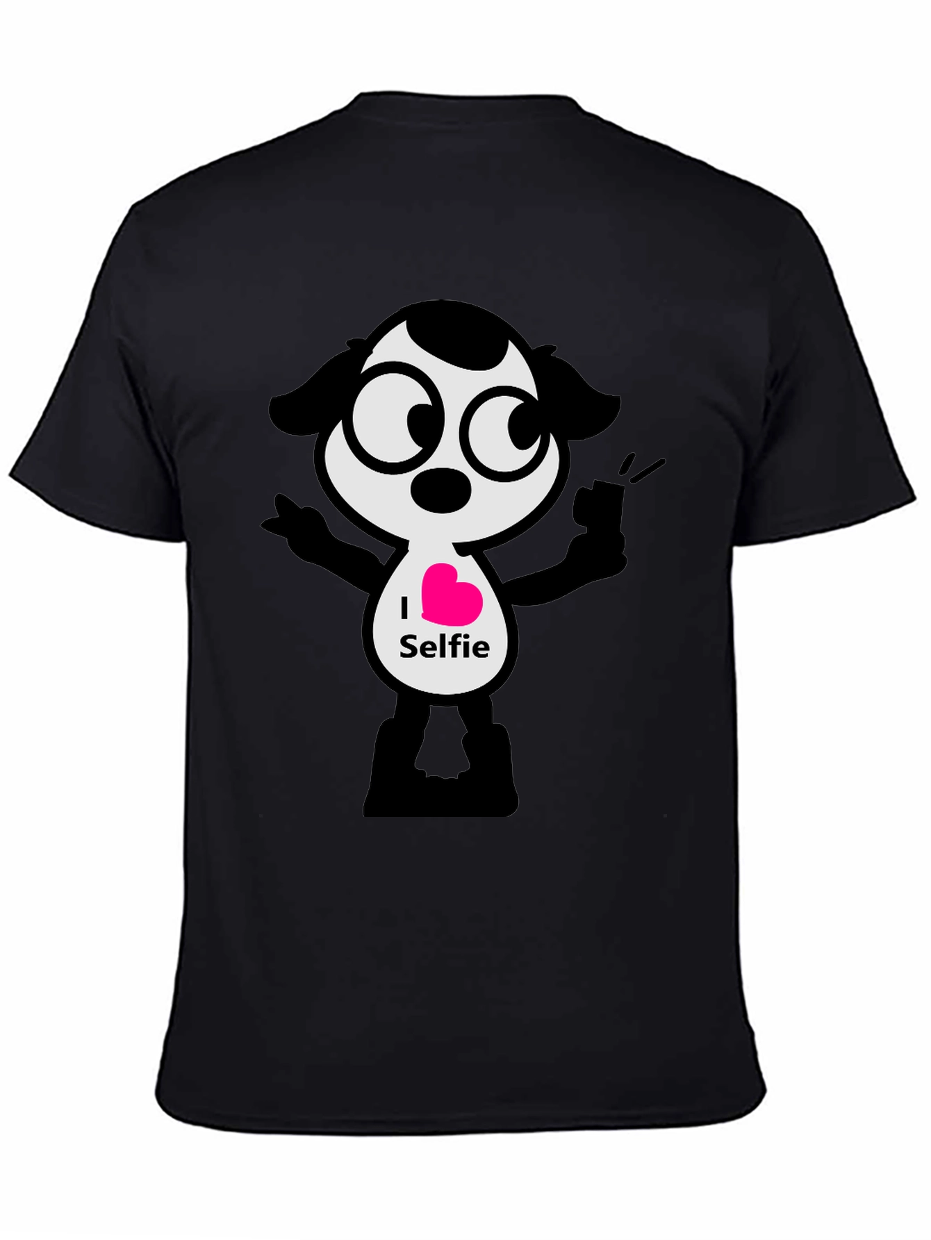 I Heart Selfie Black T-Shirt - Cartoon Design