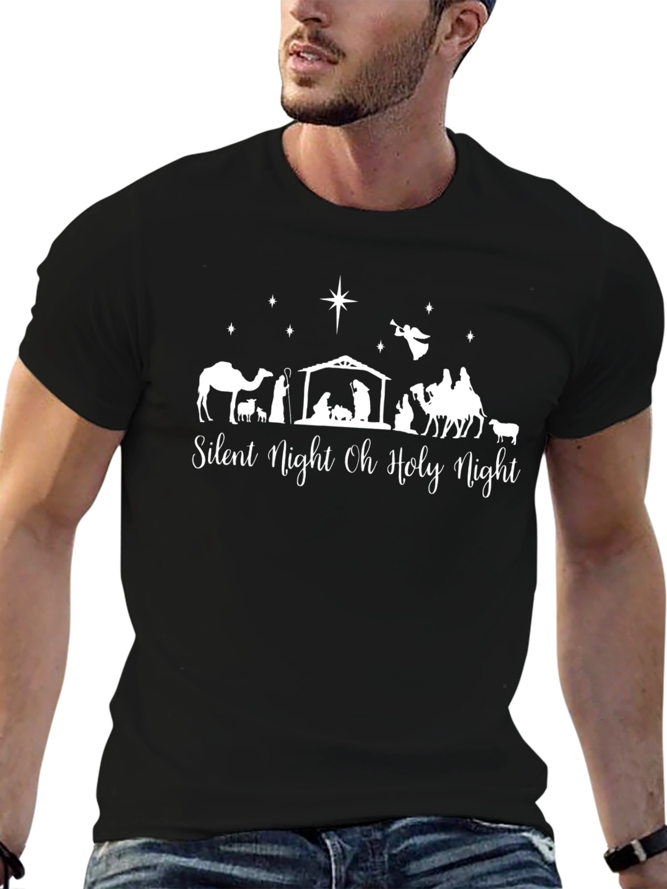 Silent Night Graphic T-Shirt - Christmas Nativity Scene Tee