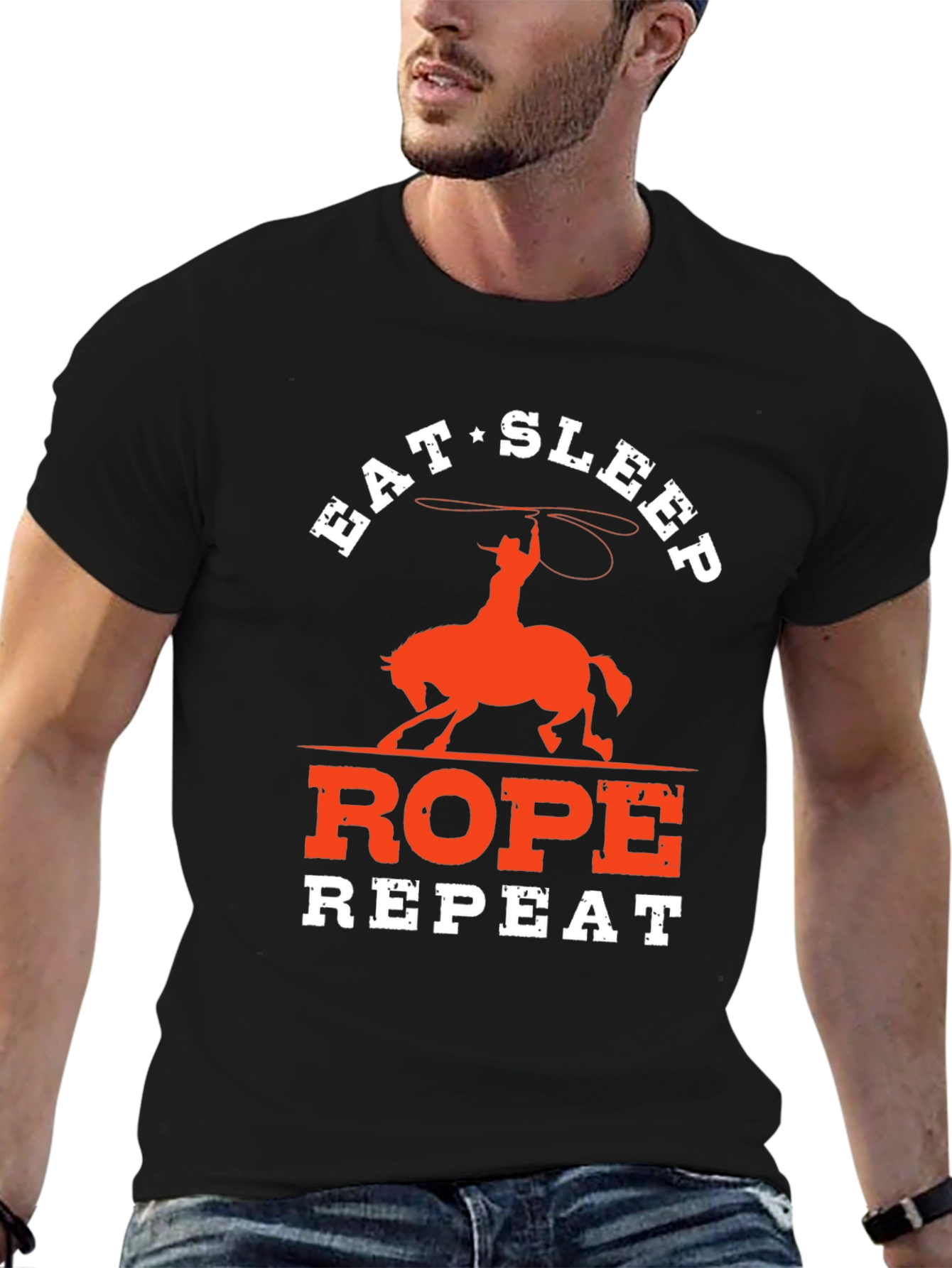 Eat Sleep Rope Repeat Cowboy Graphic Tee