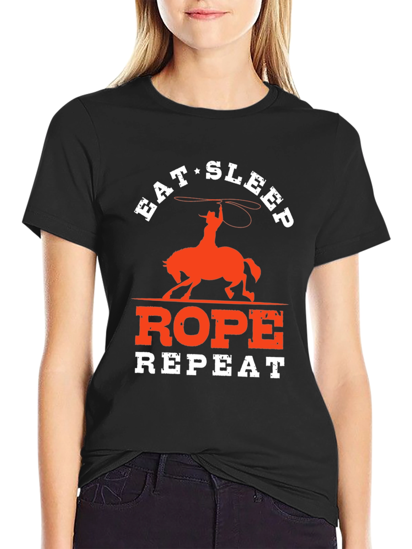 Eat Sleep Rope Repeat Cowboy Graphic Tee