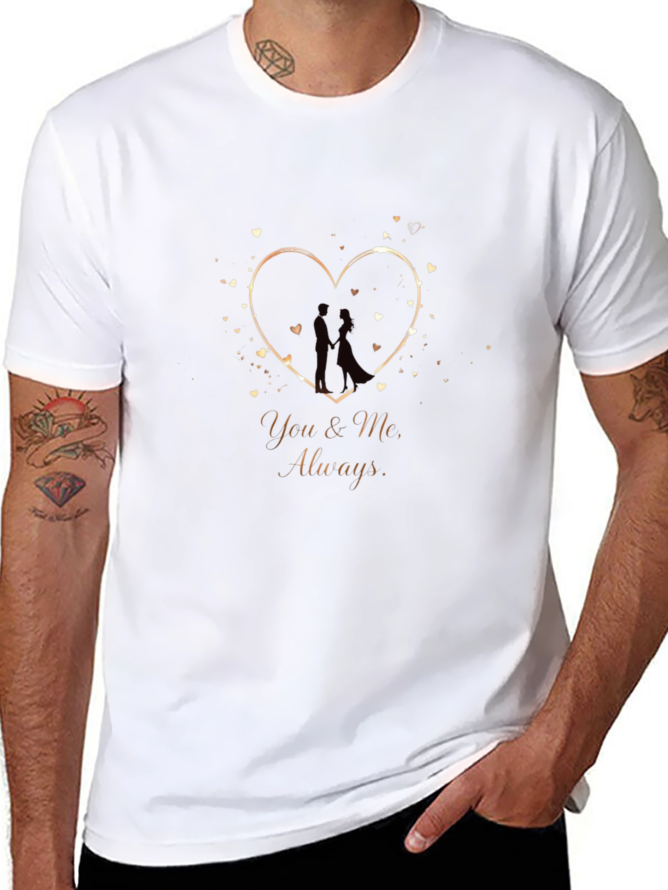 Romantic You & Me Heart Graphic Black T-Shirt