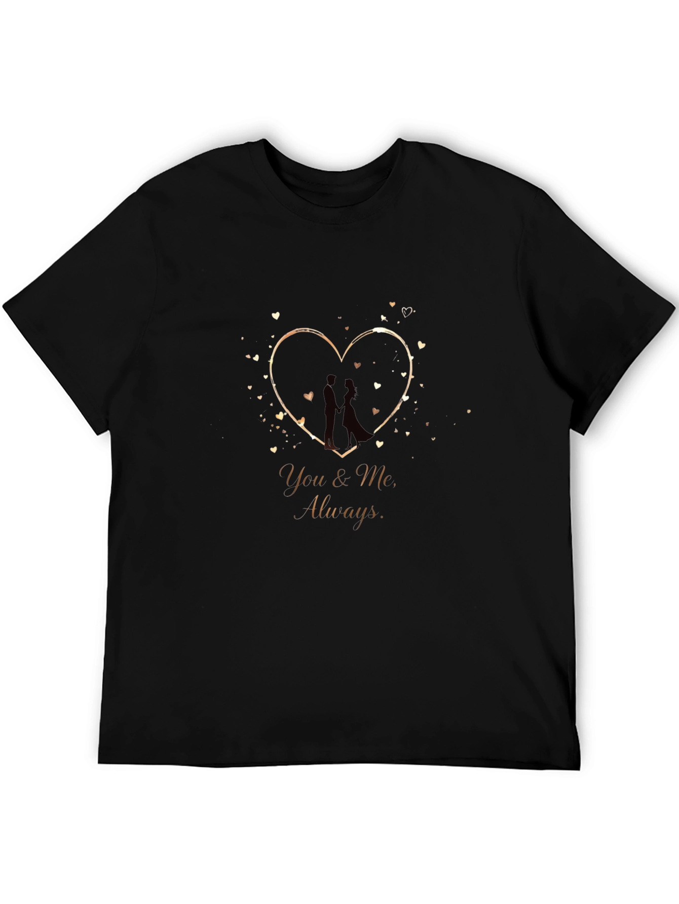 Romantic You & Me Heart Graphic Black T-Shirt