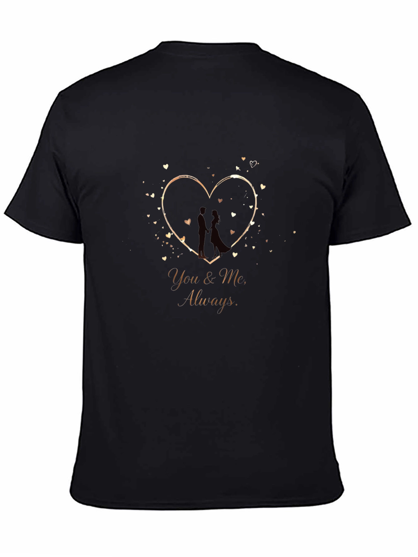 Romantic You & Me Heart Graphic Black T-Shirt