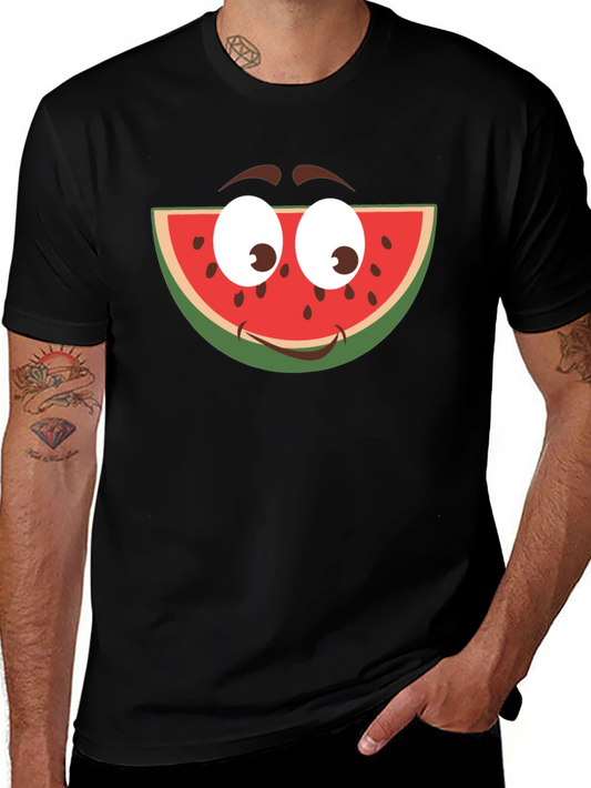 Funny Watermelon Face Graphic T-Shirt - Black