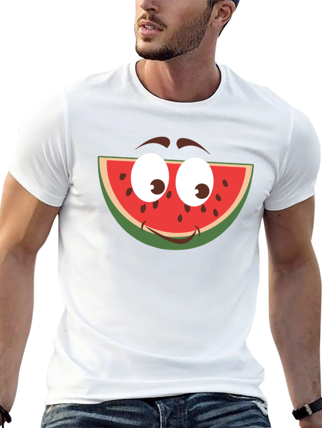 Funny Watermelon Face Graphic T-Shirt - Black