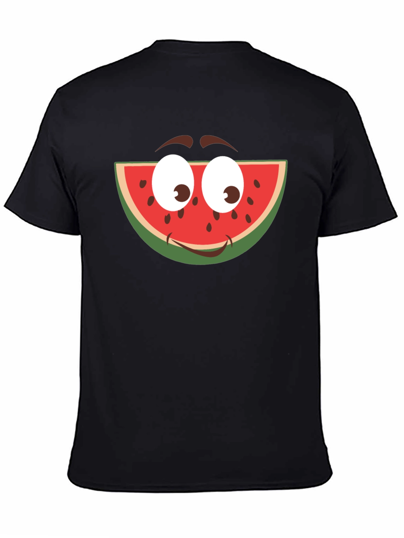 Funny Watermelon Face Graphic T-Shirt - Black