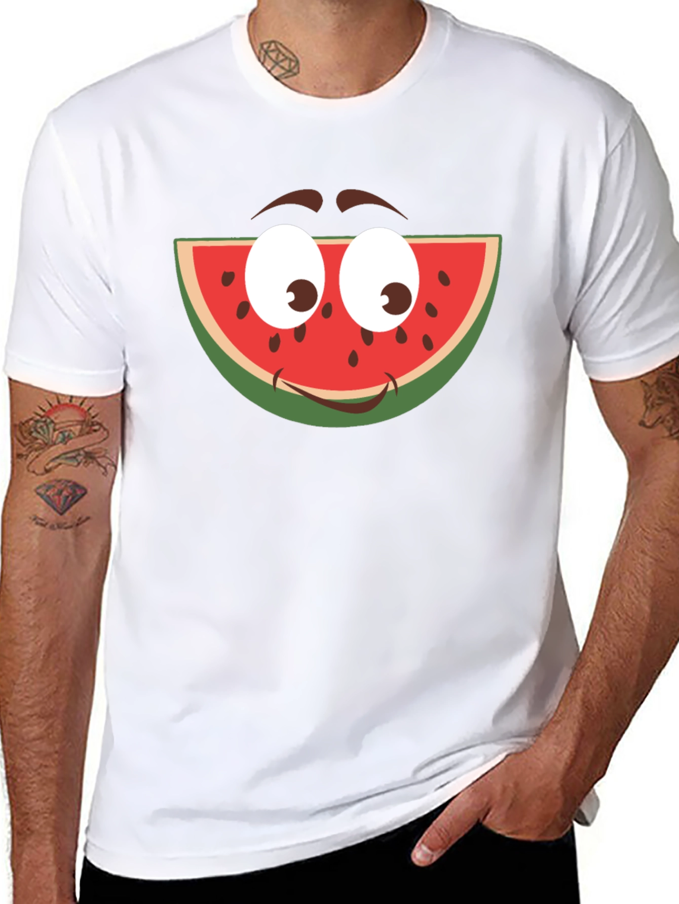 Funny Watermelon Face Graphic T-Shirt - Black