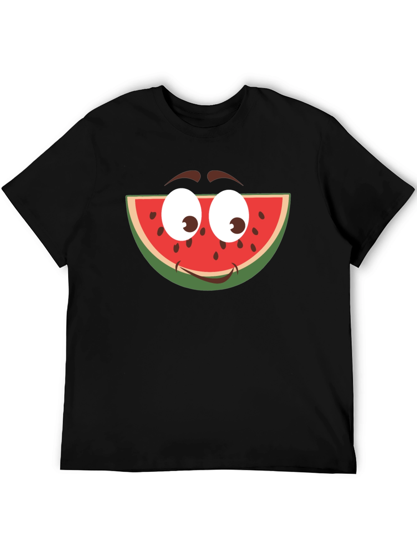 Funny Watermelon Face Graphic T-Shirt - Black